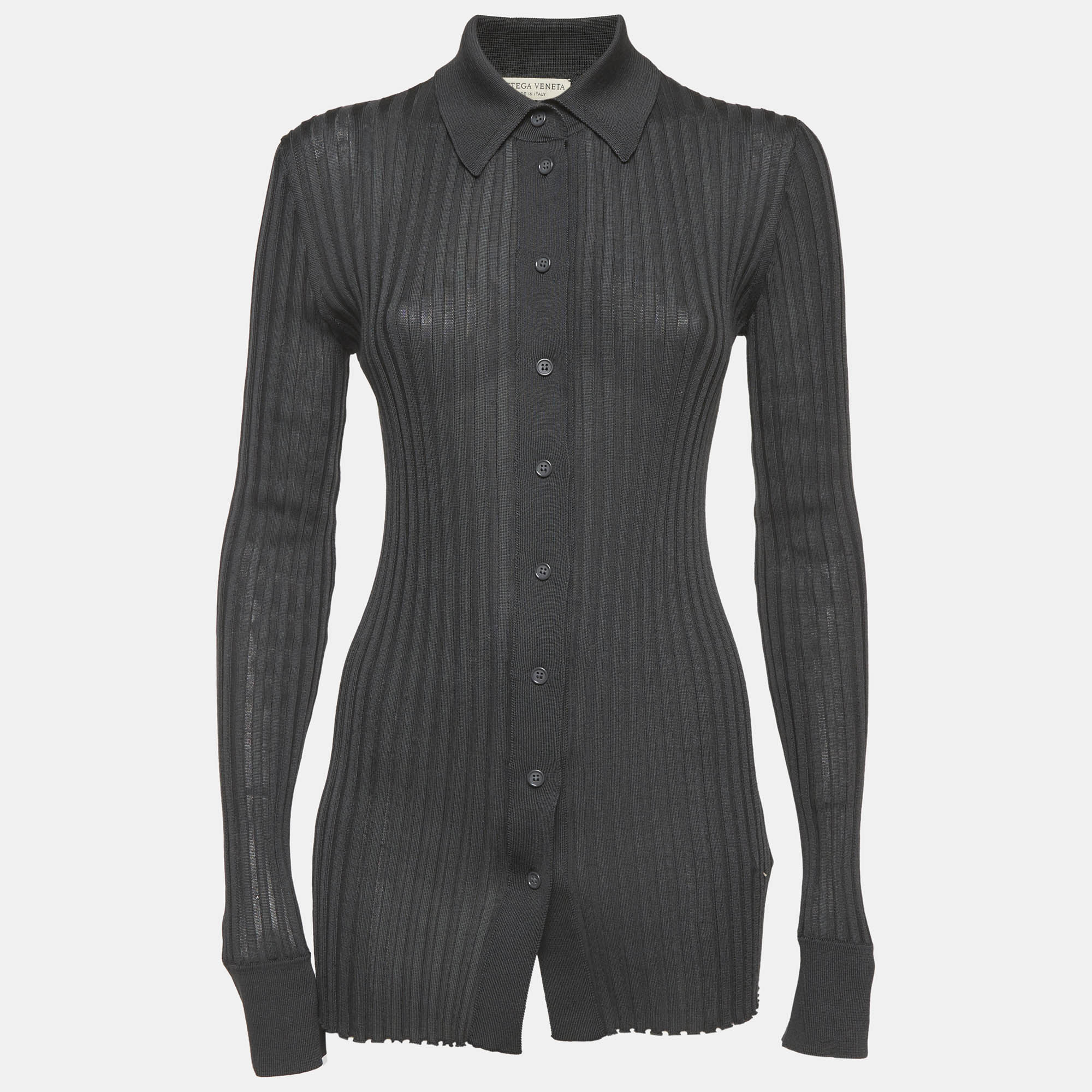 Bottega Veneta Grey Silk Knit Buttoned Cardigan S