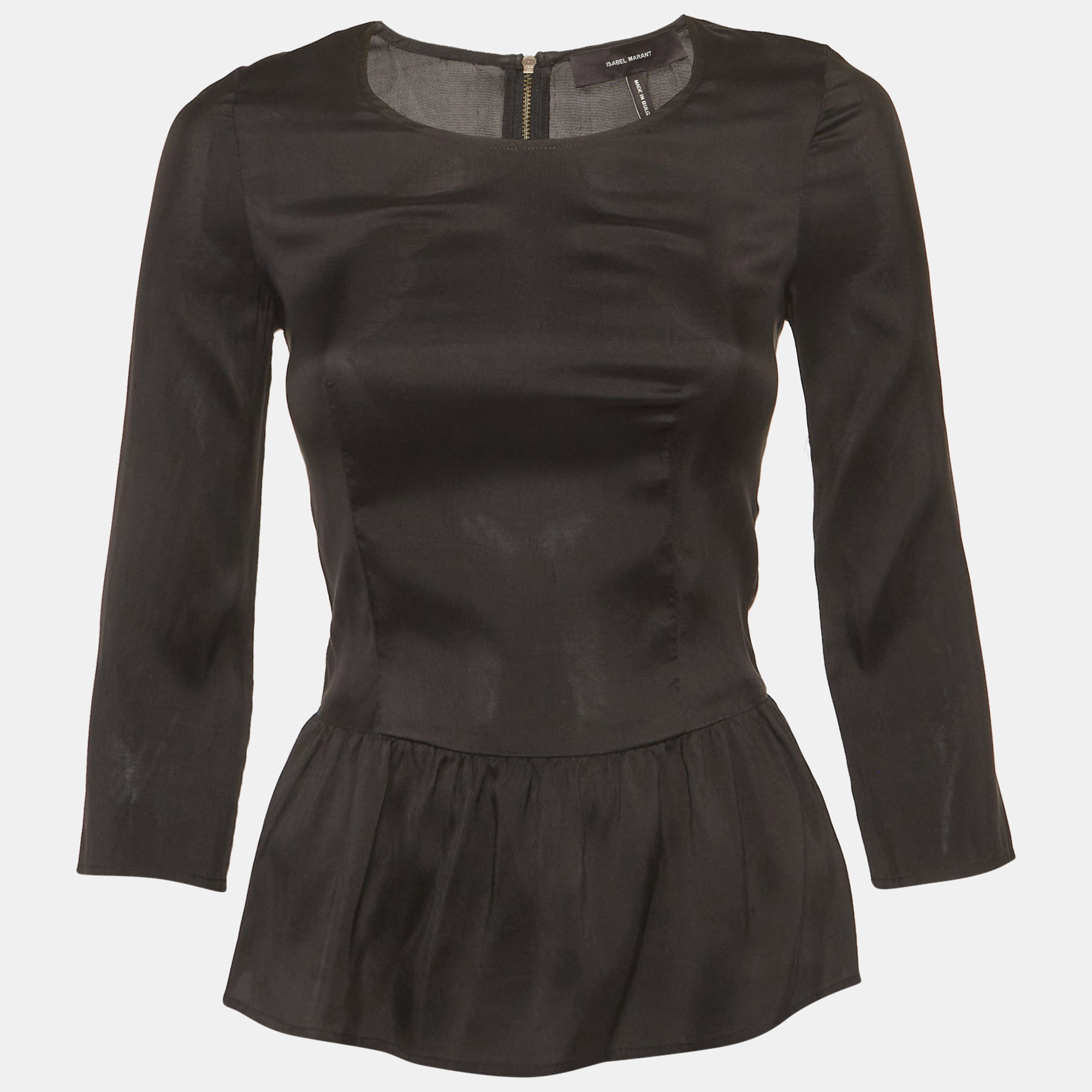 Isabel Marant Black Taffeta Pleated Blouse S