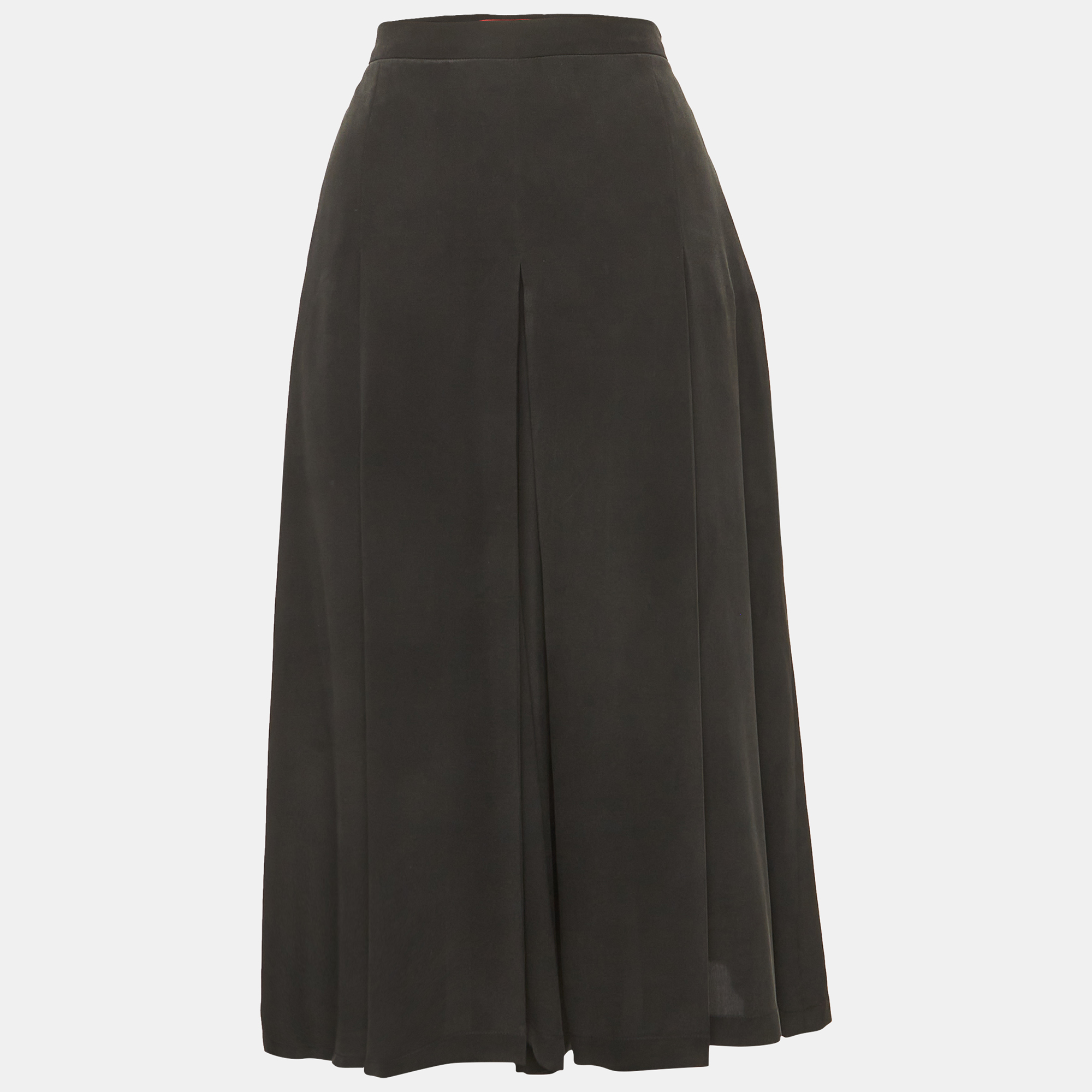 Max Mara Studio Black Crepe Box Pleat Midi Skirt S