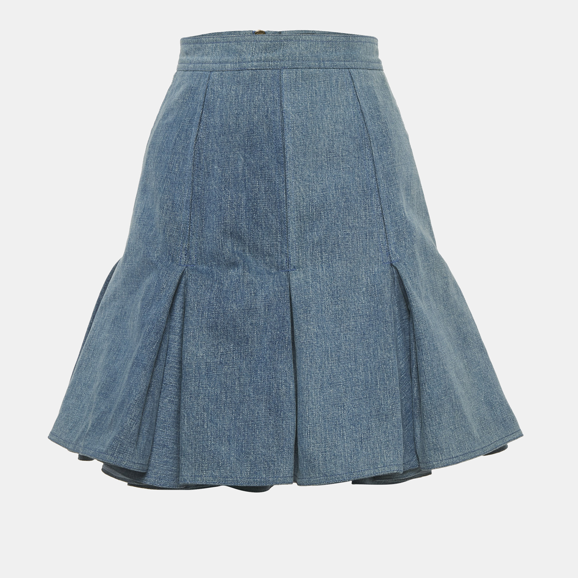 Balmain Blue Pleated Denim Mini Skirt S