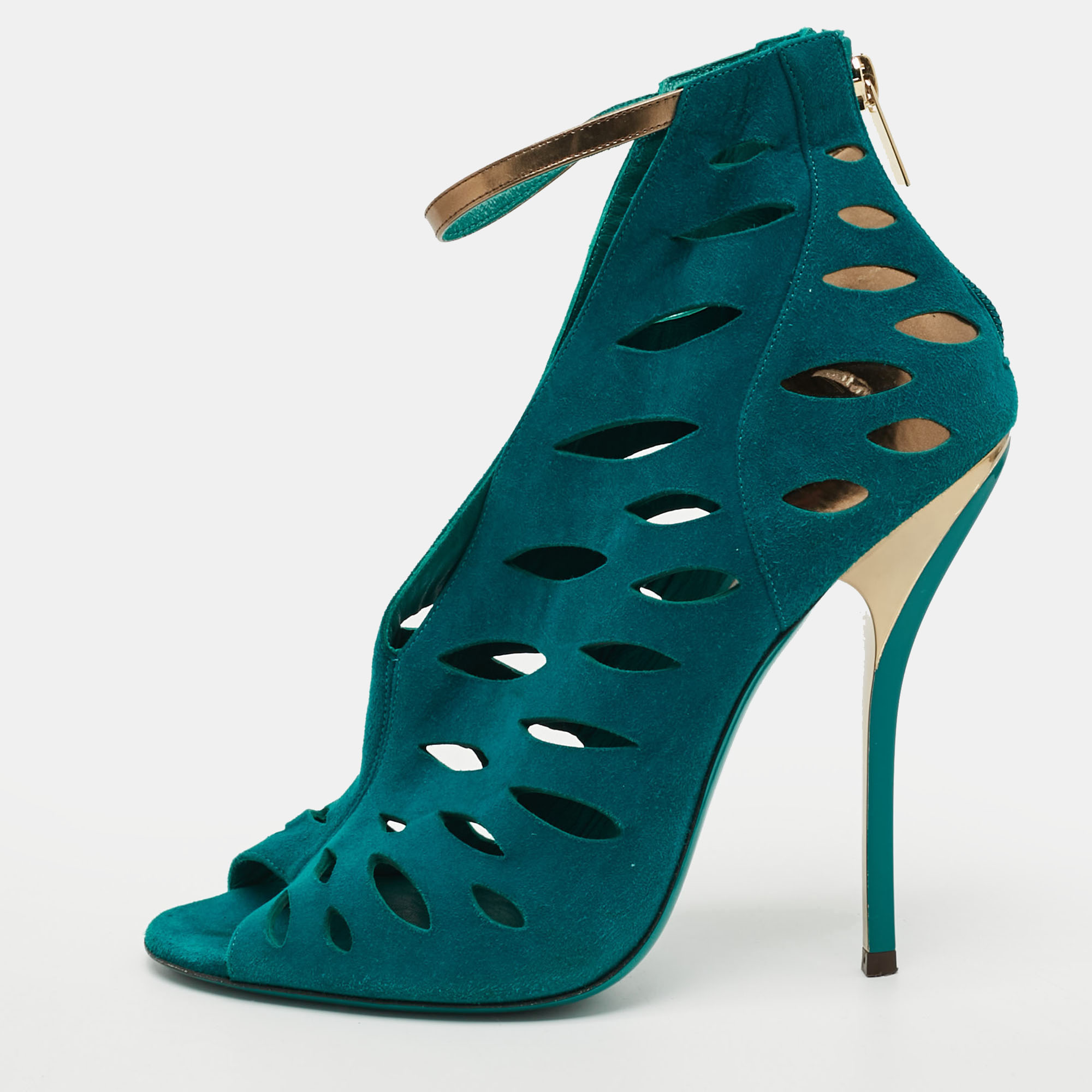 Jimmy Choo Size 40 Blue Suede Cut Out Booties