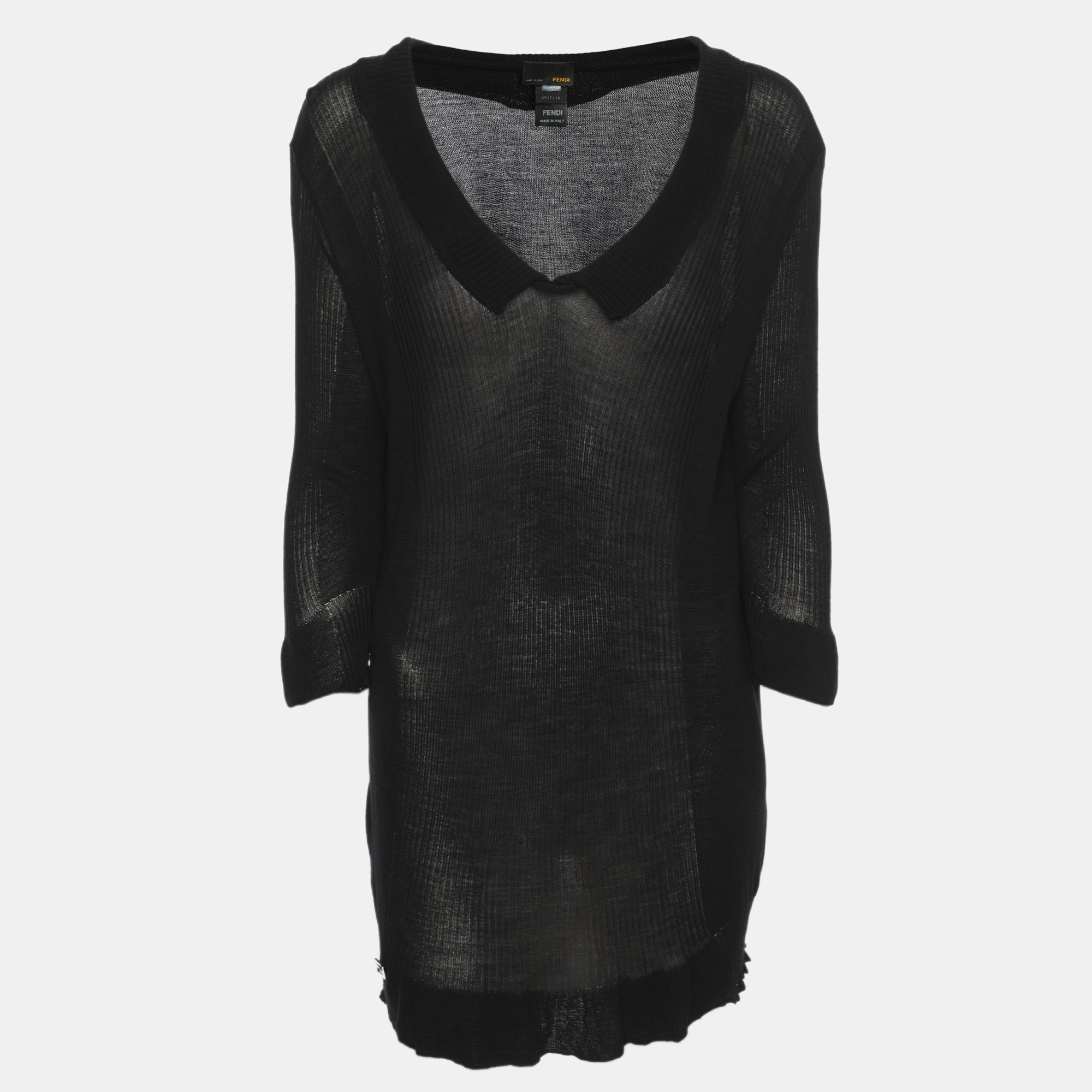 Fendi Black Knit V Neck Long Sleeve Blouse M