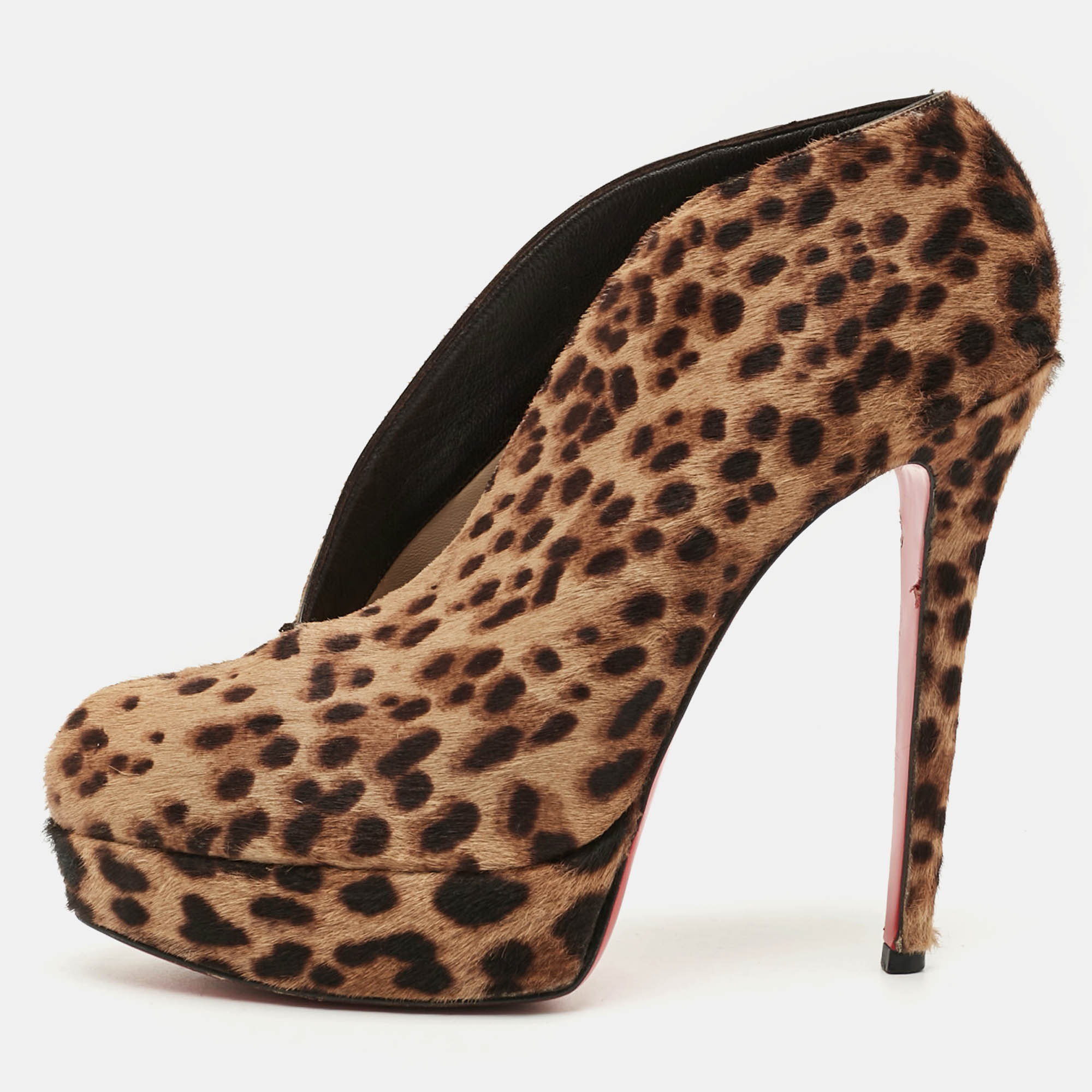 Christian Louboutin Christ Size 39 Brown Leopard Print  Calf Hair Booties