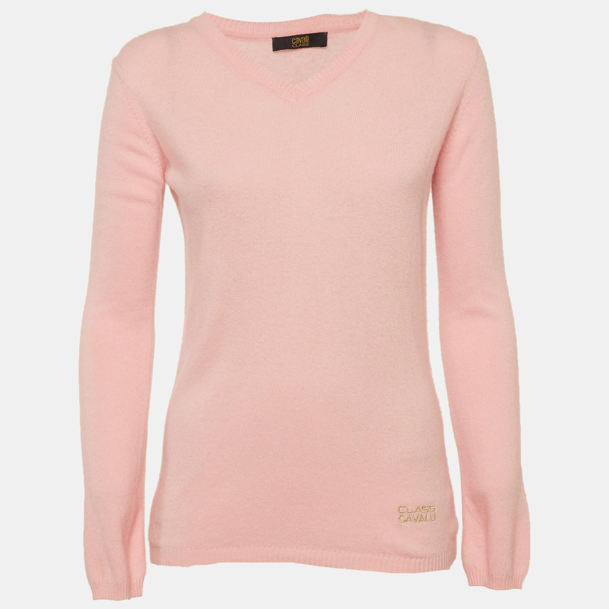 Class by Roberto Cavalli Pink Wool Blend V Neck Sweaters S