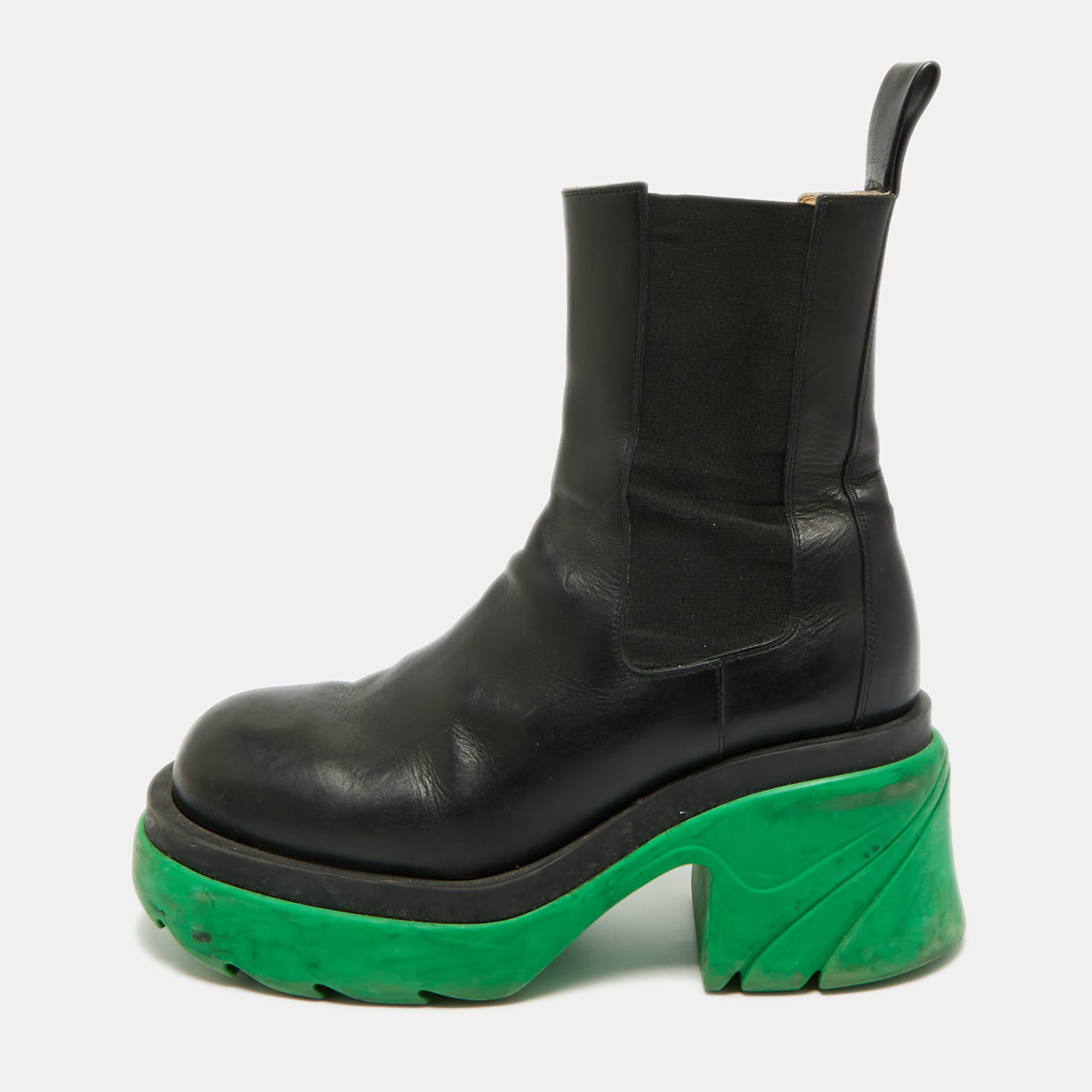 Bottega Veneta Tire Size 41 Black/Green Platform Chelsea Ankle Length Boots