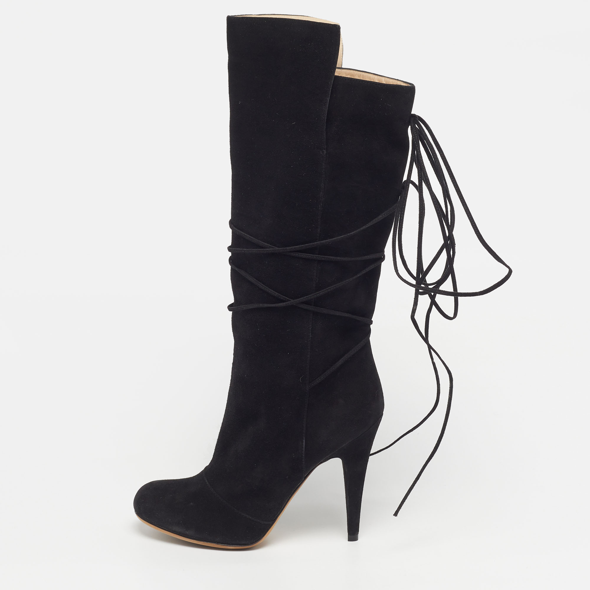 Yves Saint Laurent Size 38.5 Black Suede Mid Calf Boots