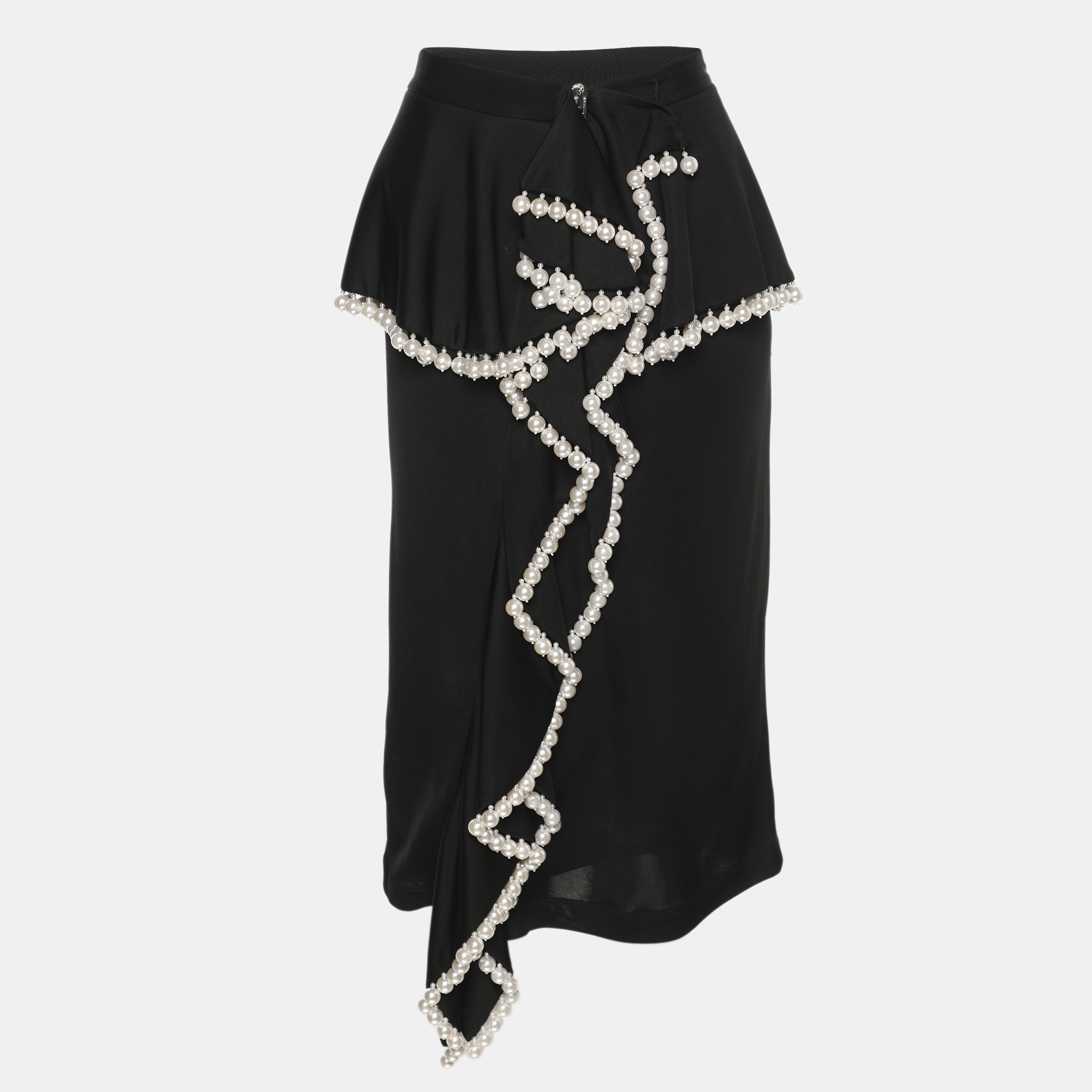 Givenchy Black Jersey Faux Pearl Embellished 2017 Resort Collection Midi Skirt M
