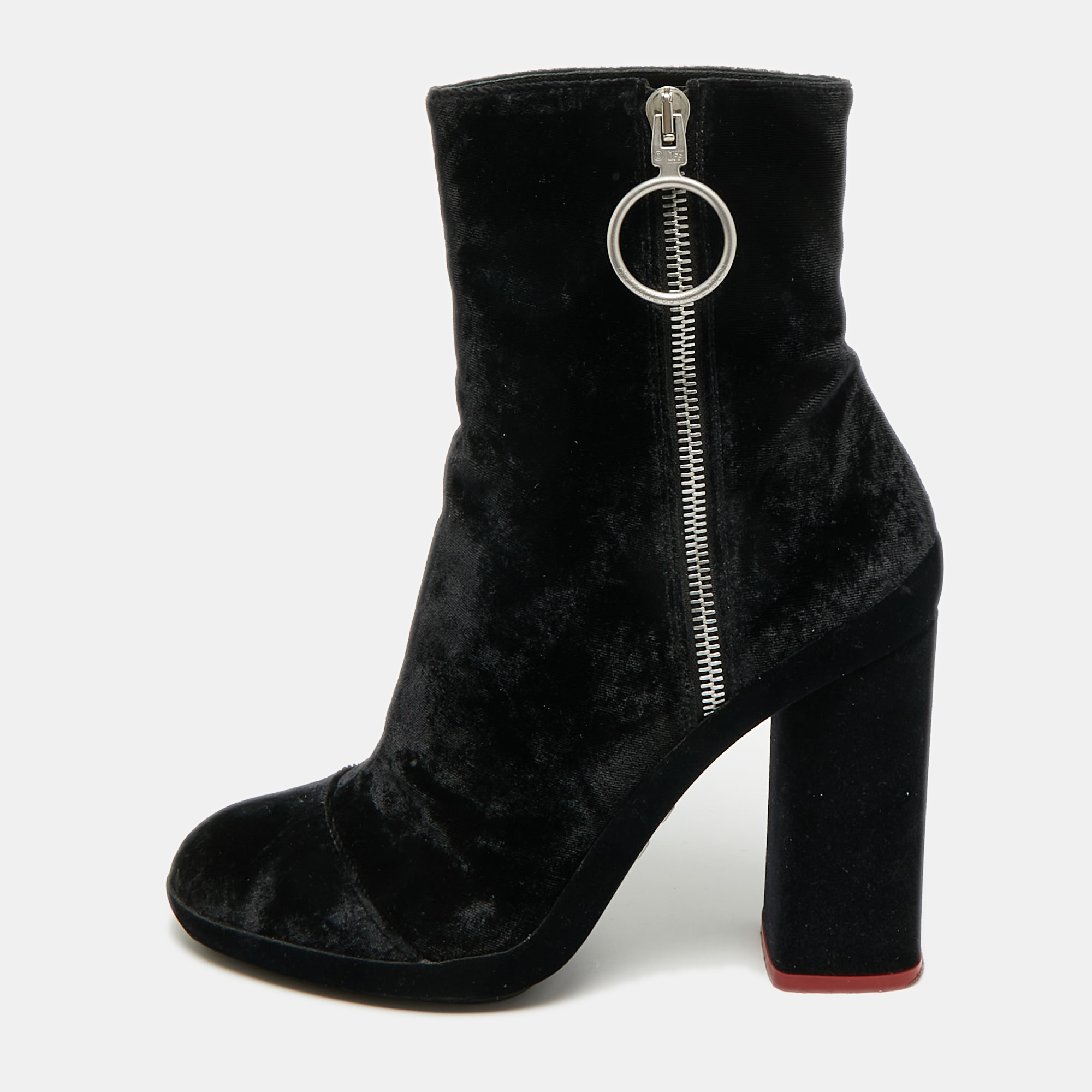 Off-White Size 39 Black Velvet Ankle Length Boots