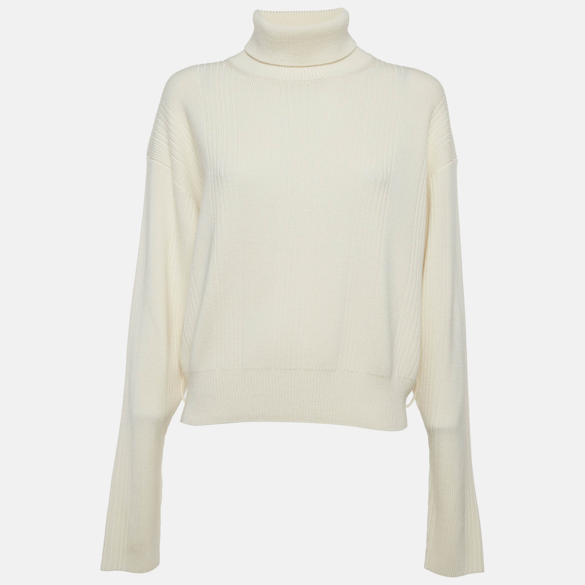 Chloe White Rib Knit Wool Blend Pullover Sweater L