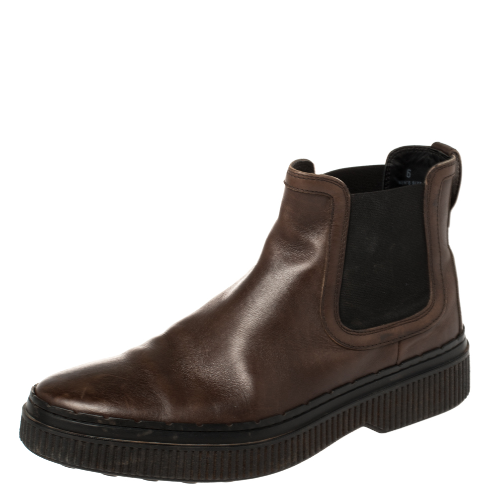 Tod's Brown Leather Slip On Ankle Boots Size 39.5