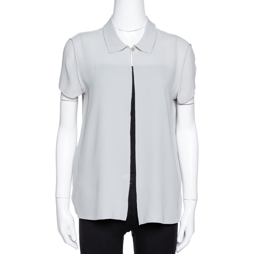 Giorgio Armani Grey Silk Crepe Open Front Blouse M