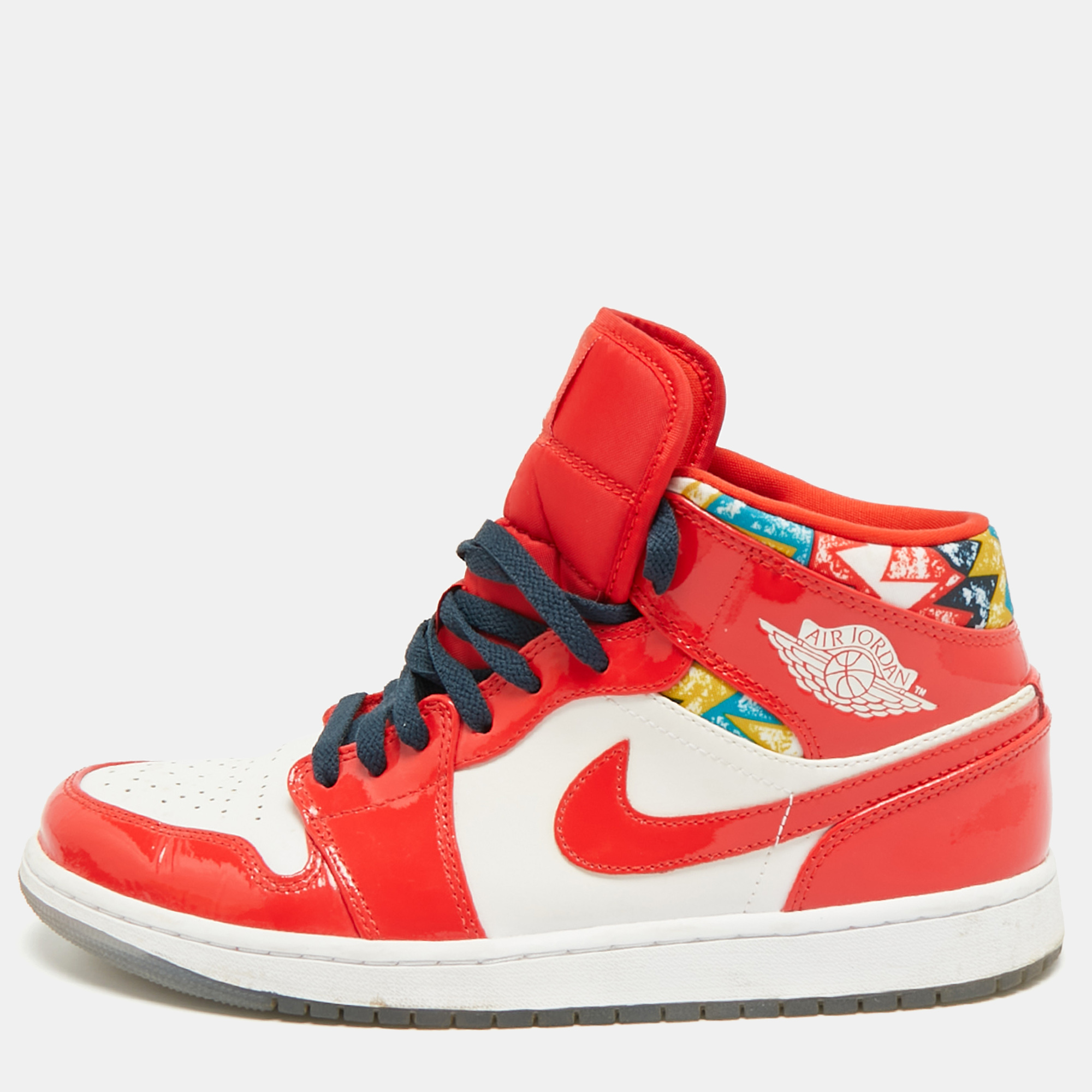 Air Jordans Jordan 1"Barcelona Sweater" Size 44 Red Leather and Patent High Top Sneakers