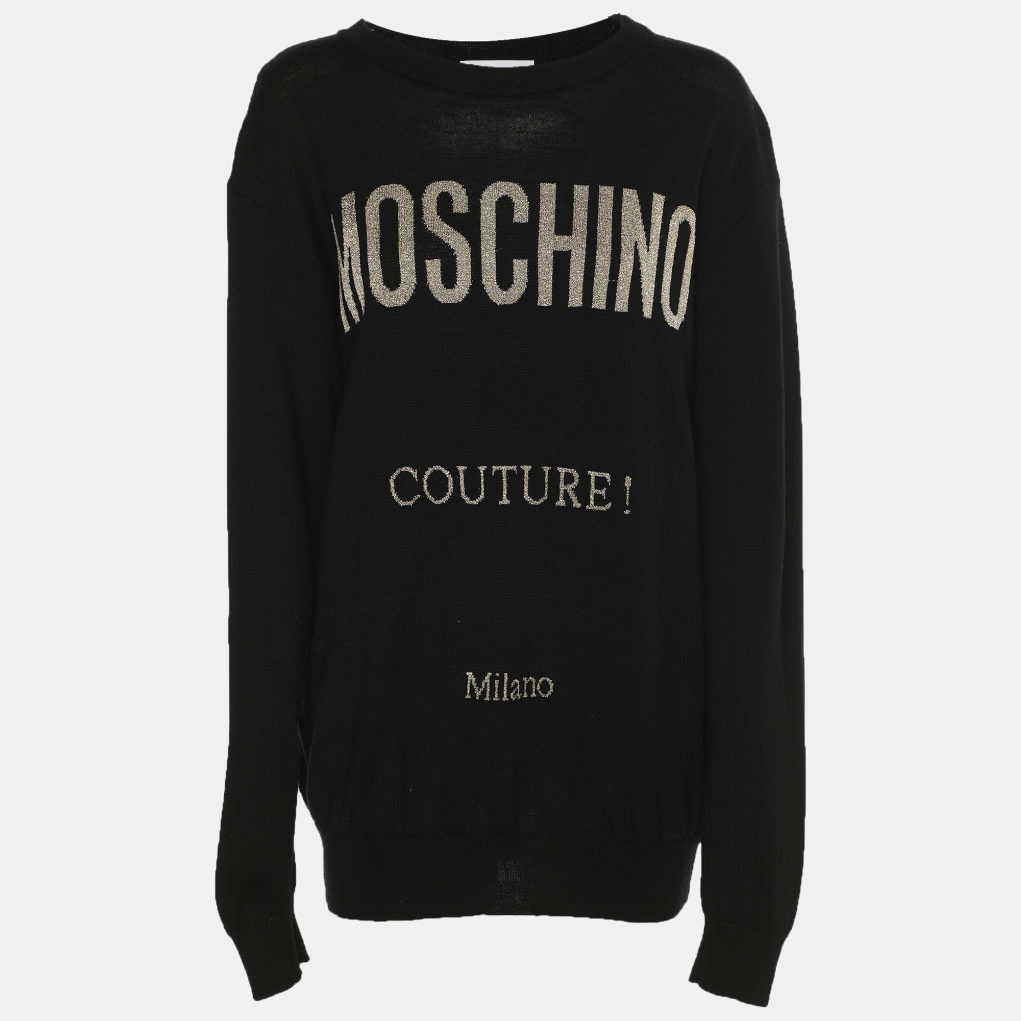 Moschino Couture Black Rib Knit Logo Print Sweater XS