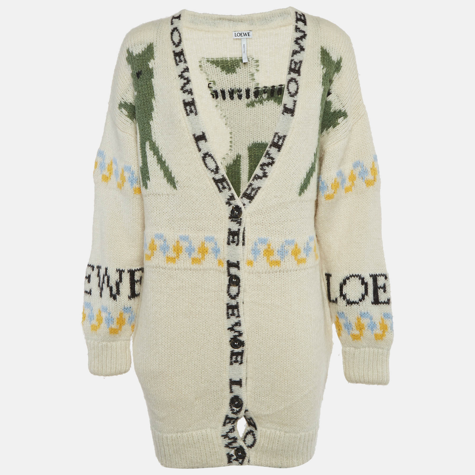 Loewe White Intarsia Wool Knit Cardigan XS
