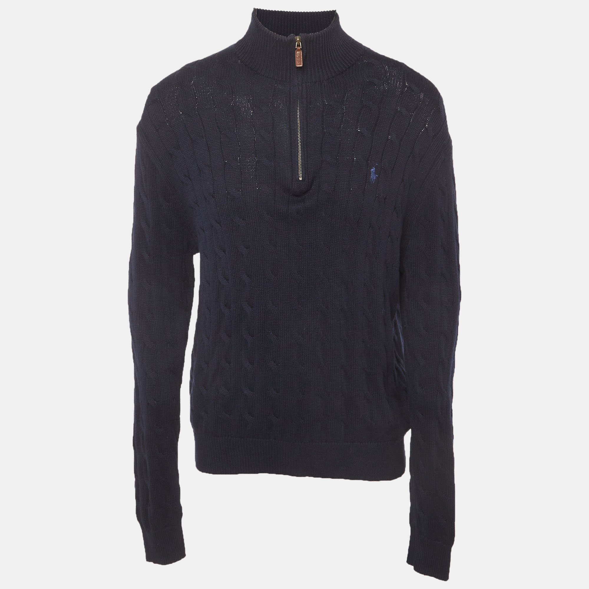 Polo Ralph Lauren Navy Blue Cable Knit Zip-Up Pullover XL