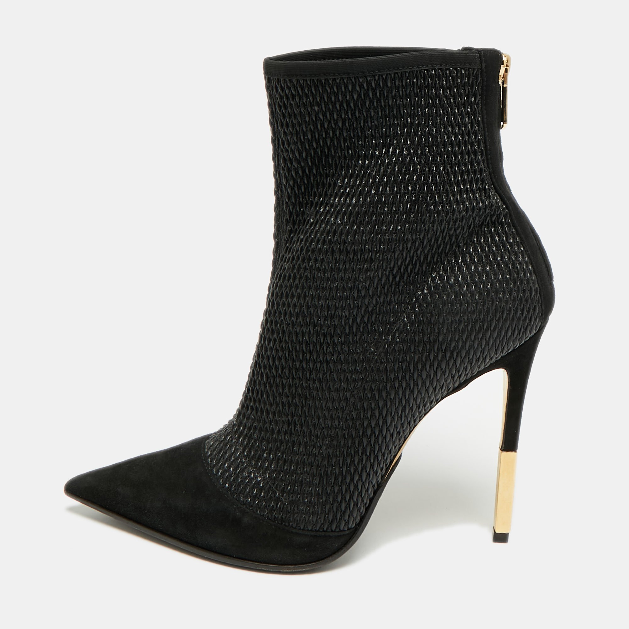 Balmain Size 39.5 Black Suede And Leather Ankle Length Boots