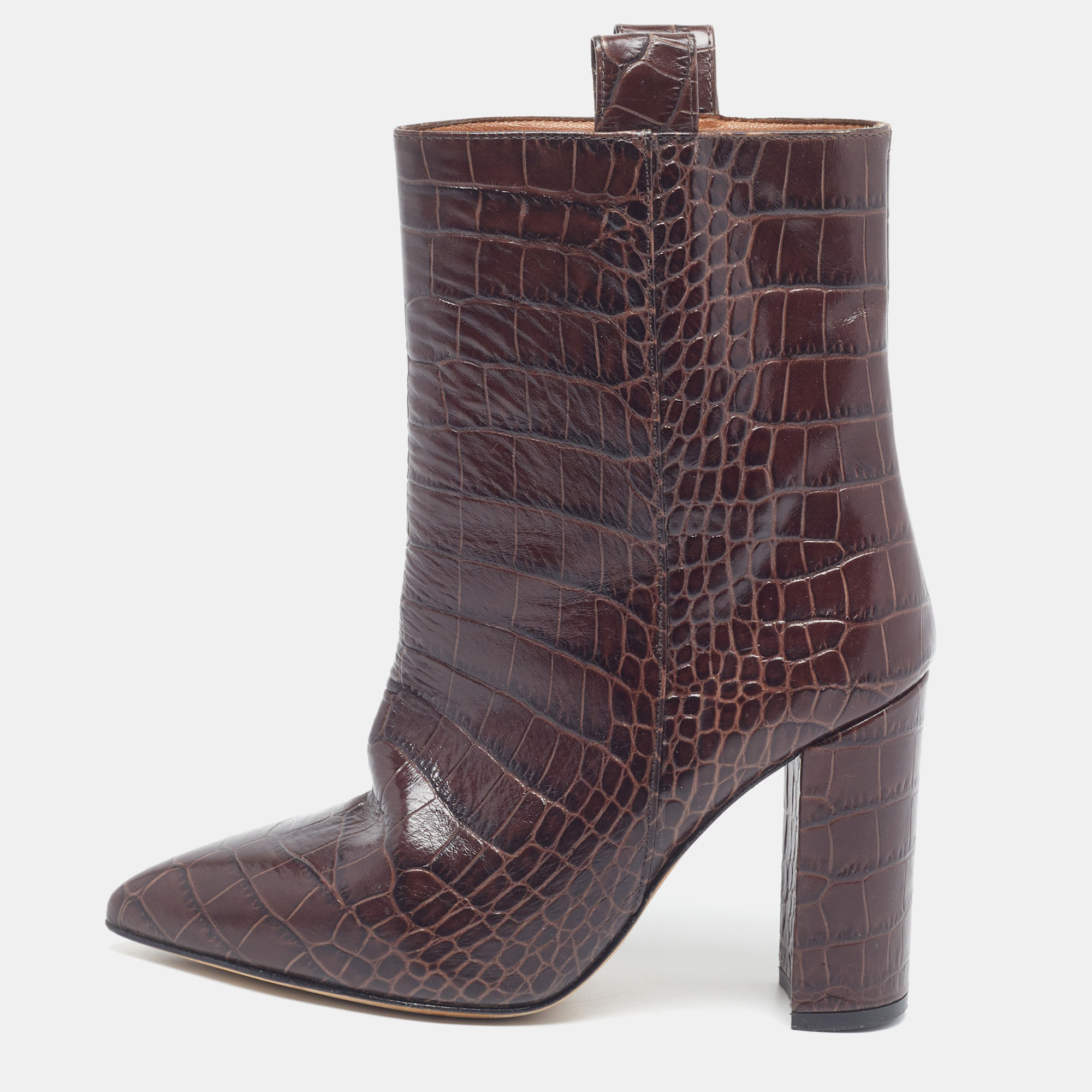 Paris Texas Size 36 Brown Croc Embossed Leather Ankle Length Boots