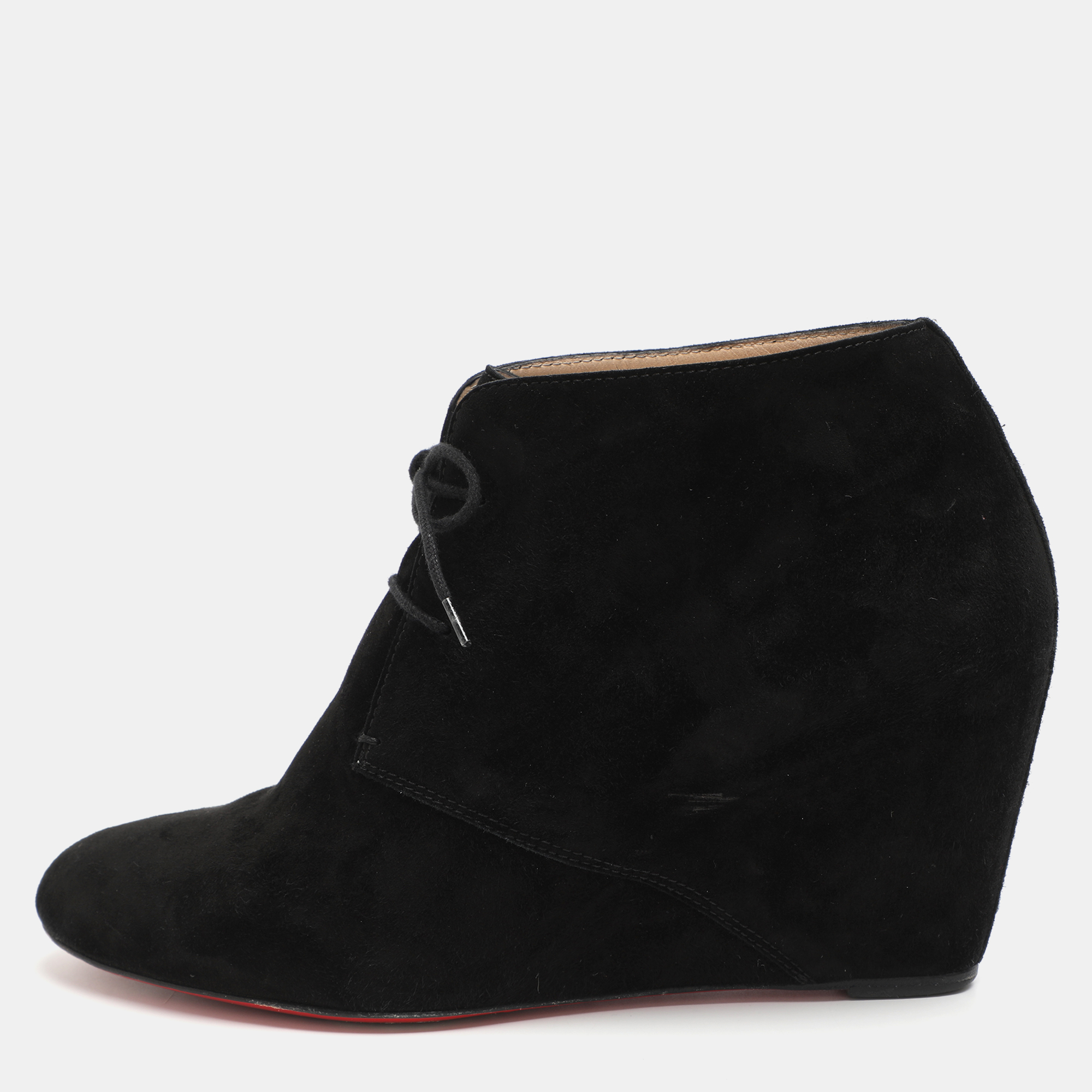 Christian Louboutin Size 41 Black Suede Lace Up Booties