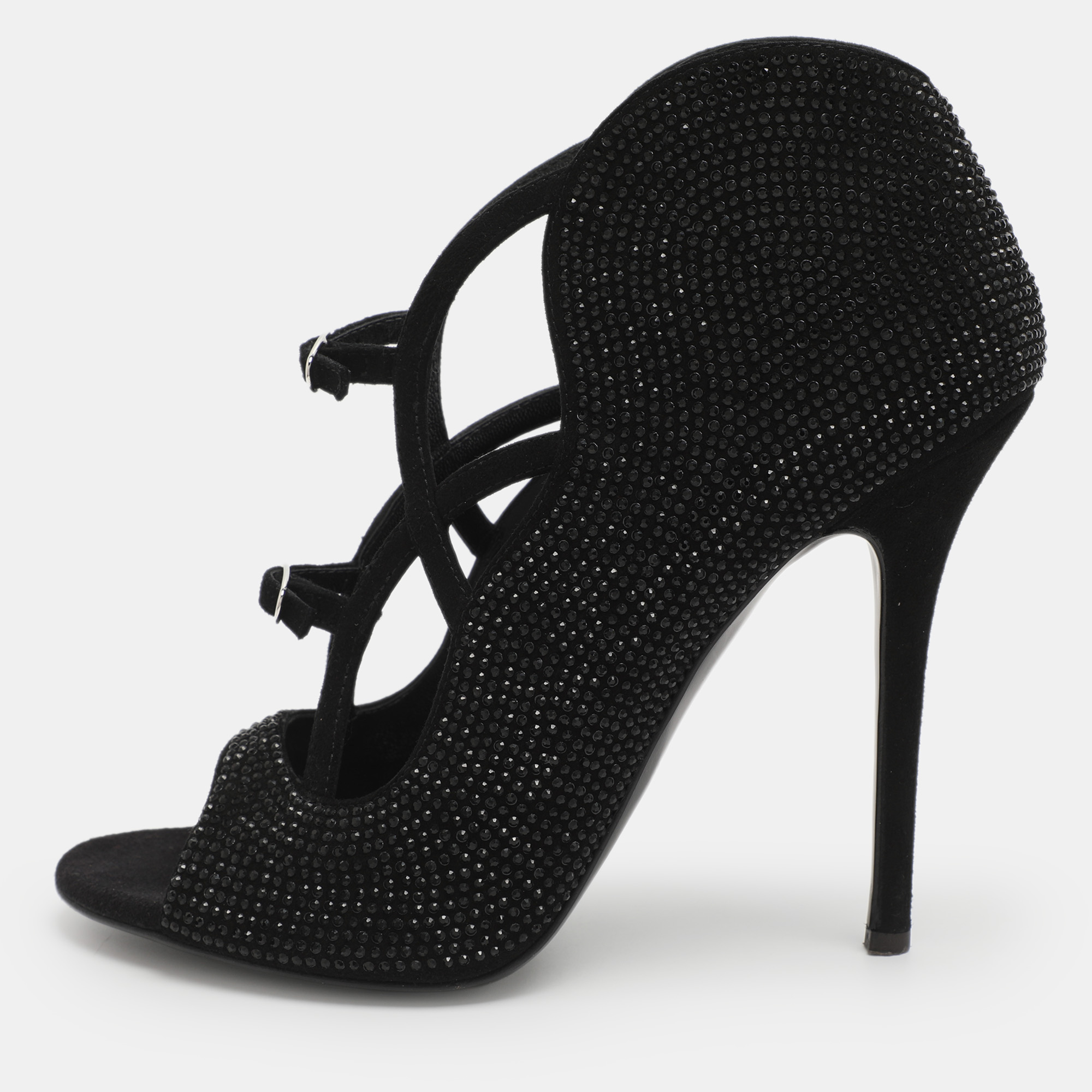 Giuseppe Zanotti Size 39 Black Rhinestone and Suede Booties