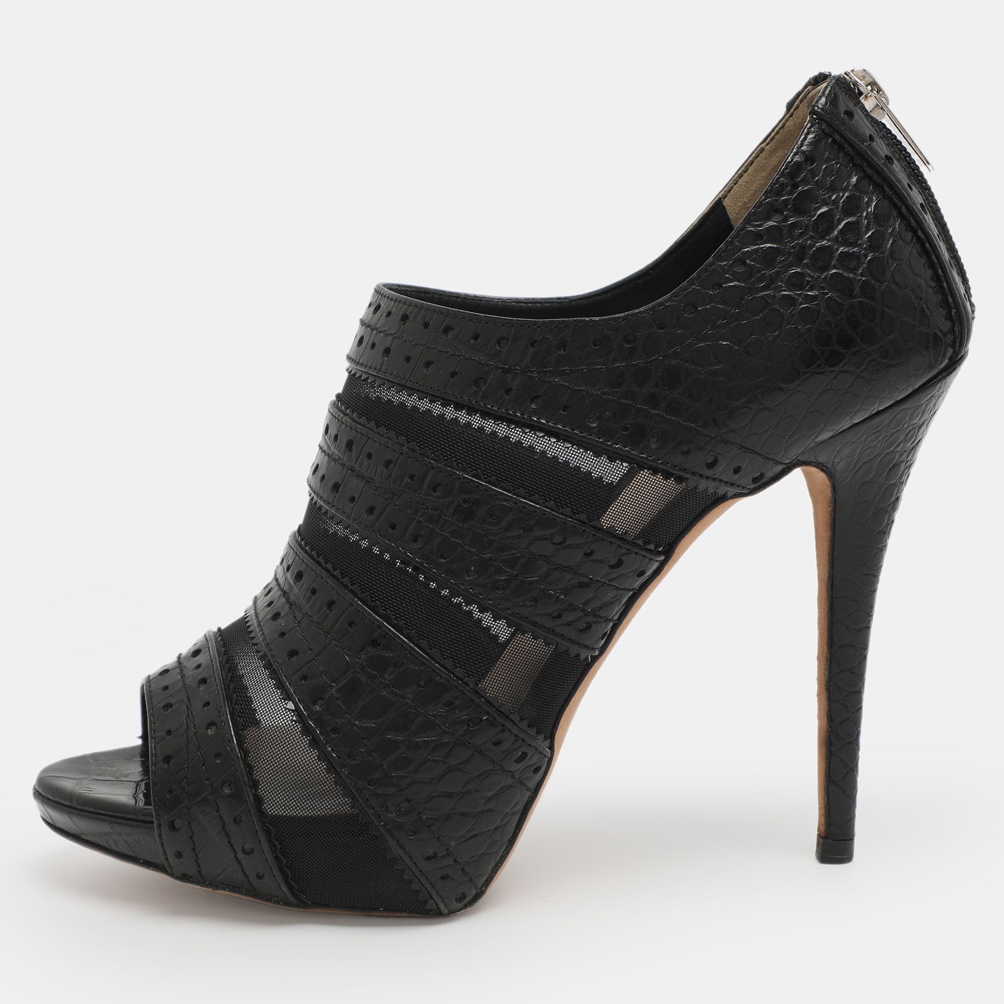 Dior Size 40 Black Croc Embossed Leather and Mesh Booties