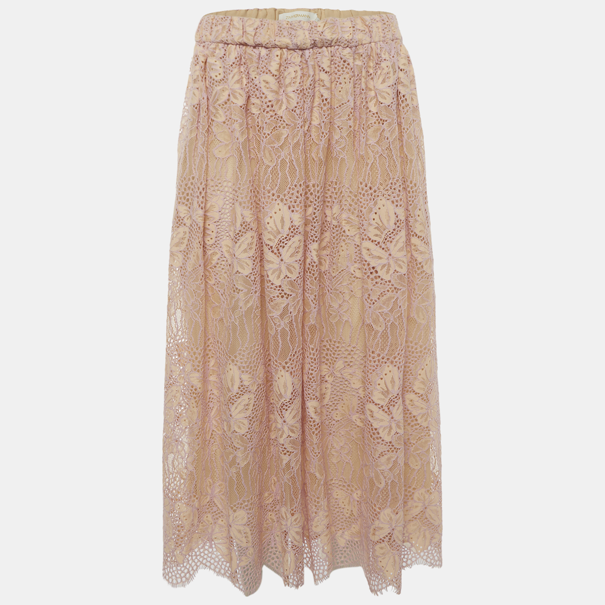Zimmermann Pink Guipure Lace Harmony Midi Skirt  S