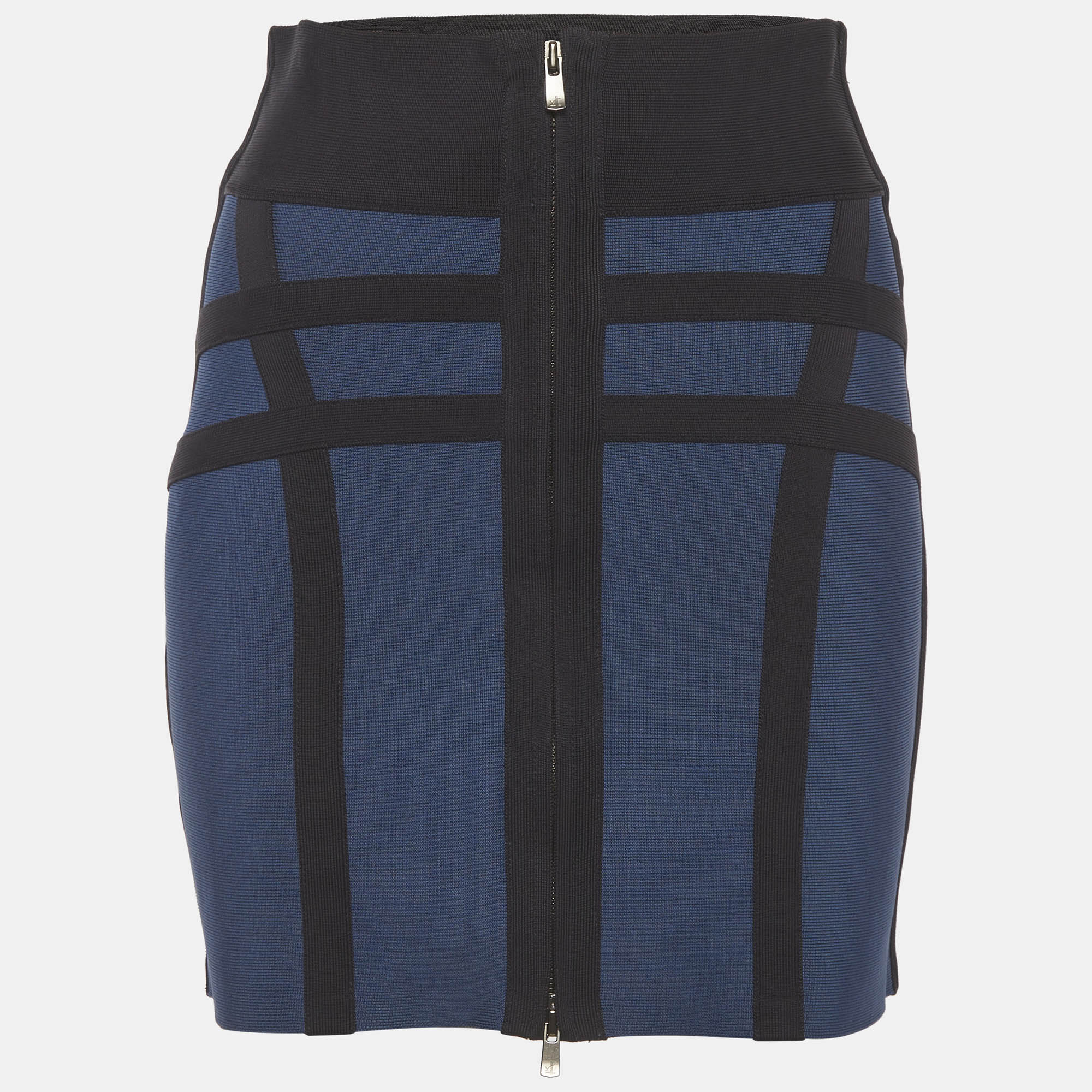 Herve Leger Blue Stretch Knit Mini Skirt M