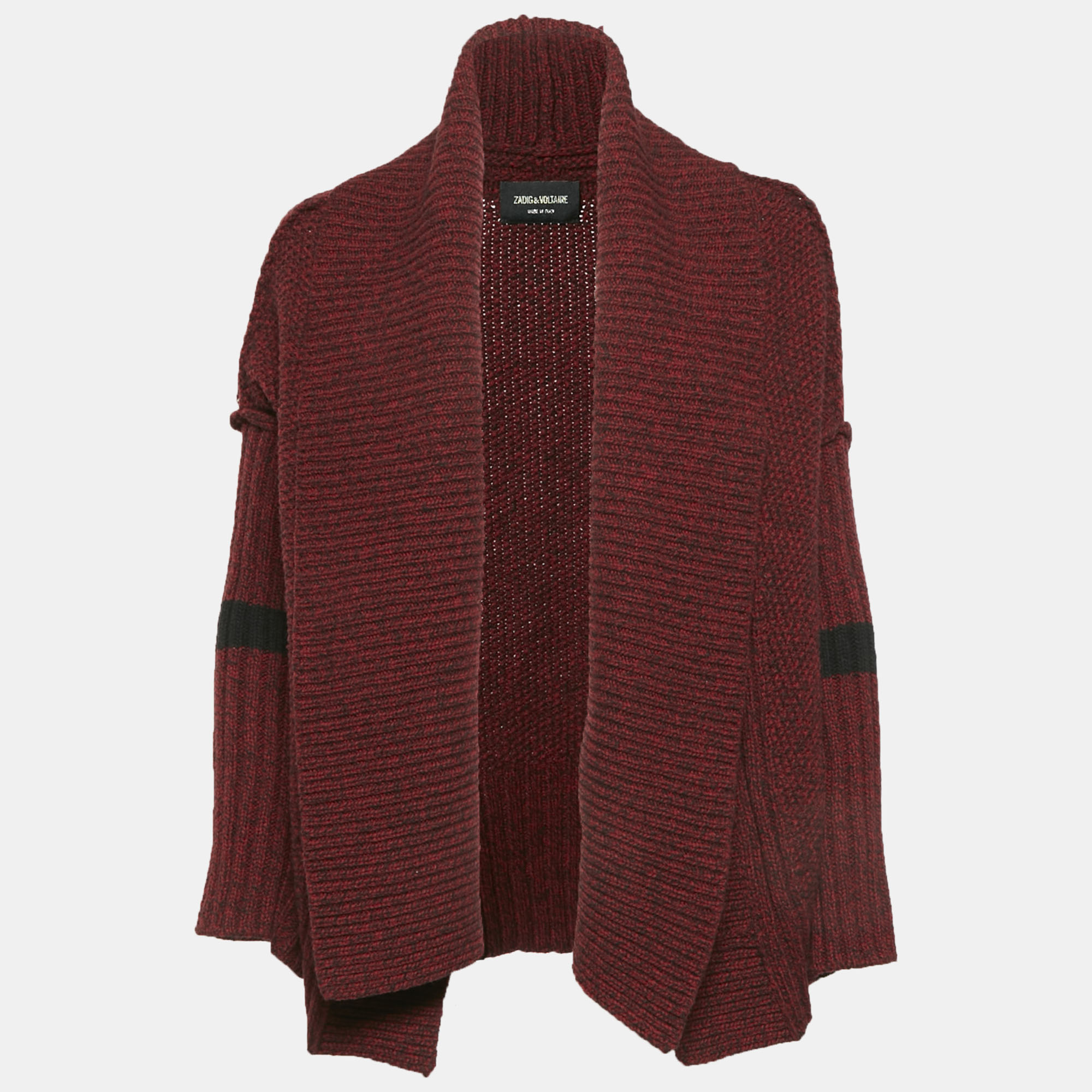 Zadig & Voltaire Burgundy Rib Knit Shawl Collar Cardigan XS/S
