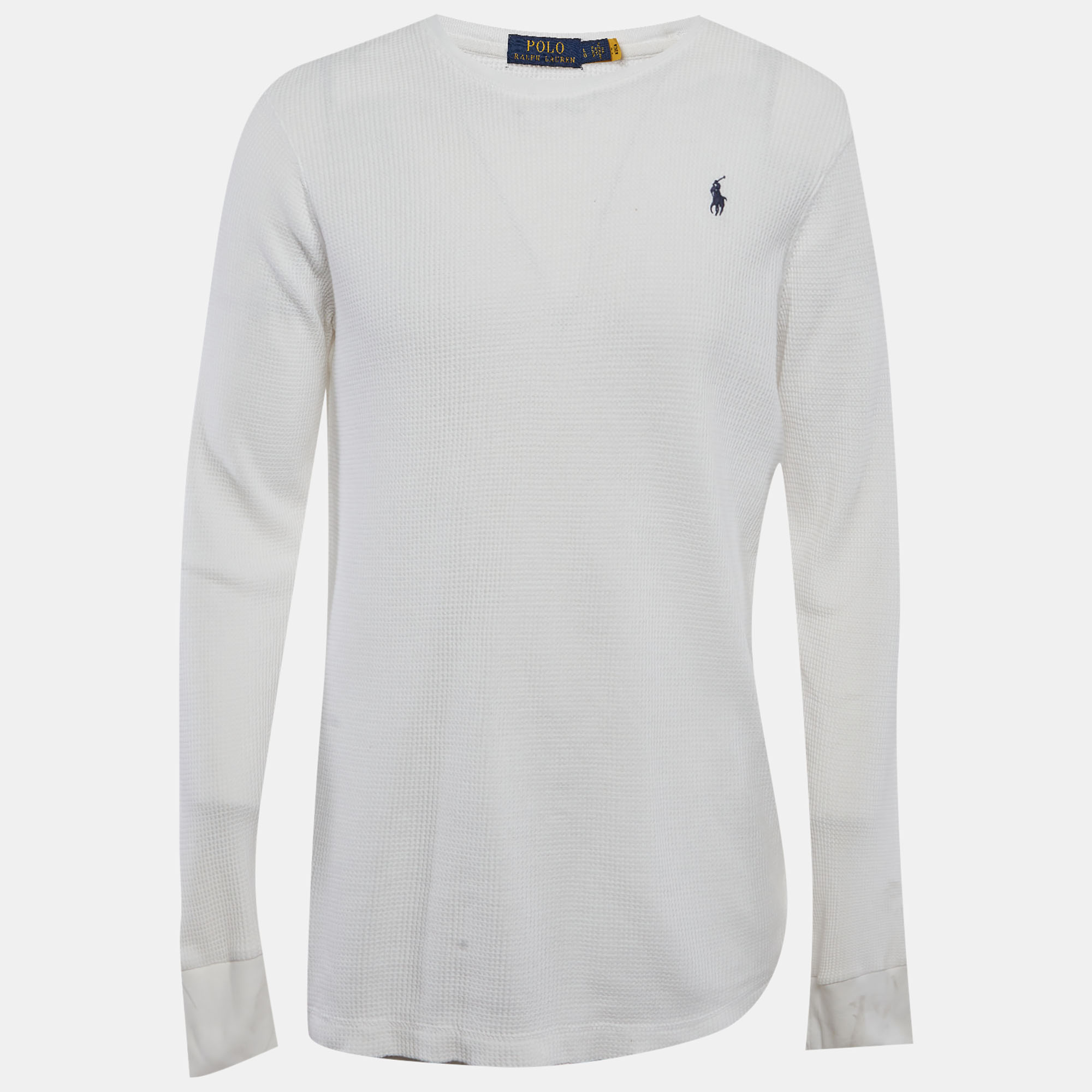 Polo Ralph Lauren White Cotton Knit Crew Neck Pullover L