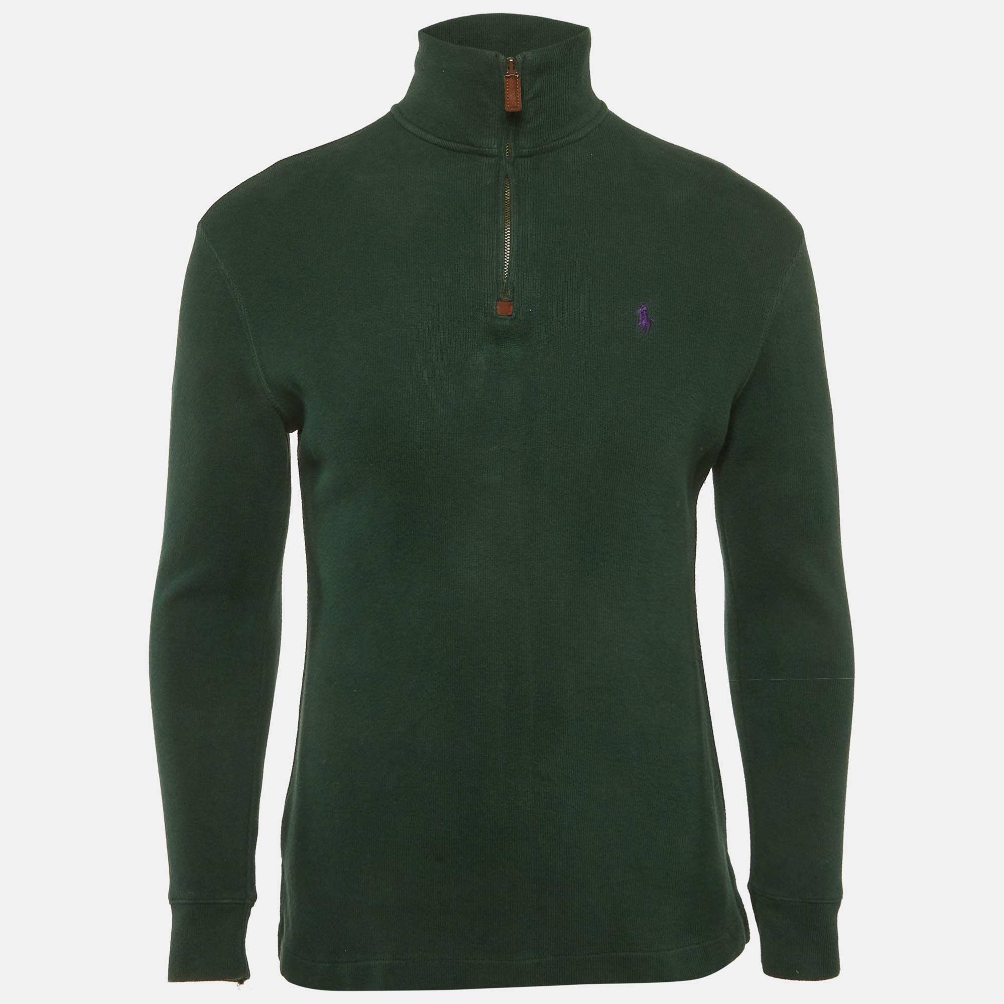 Polo Ralph Lauren Green Wool Knit Quarter Zip Neck Sweater S