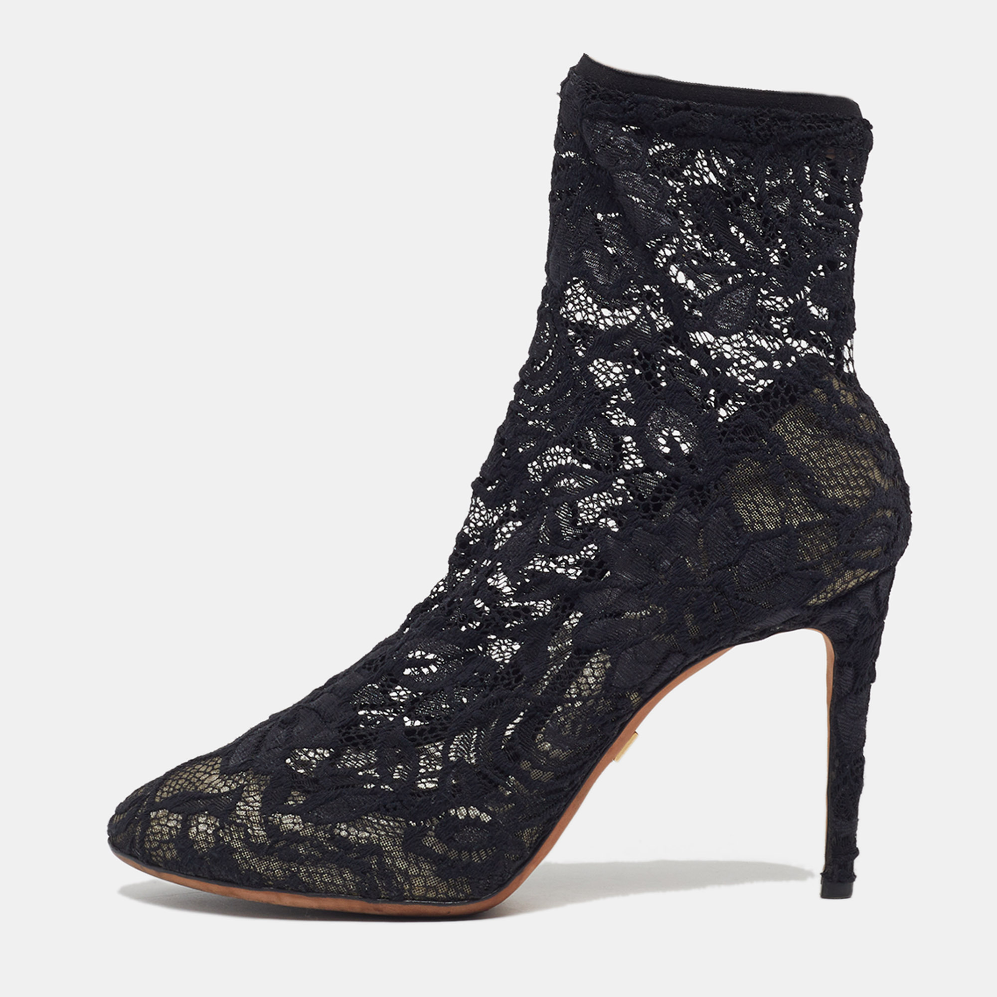 Dolce & Gabbana Size 38.5 Black Lace Ankle Length Boots