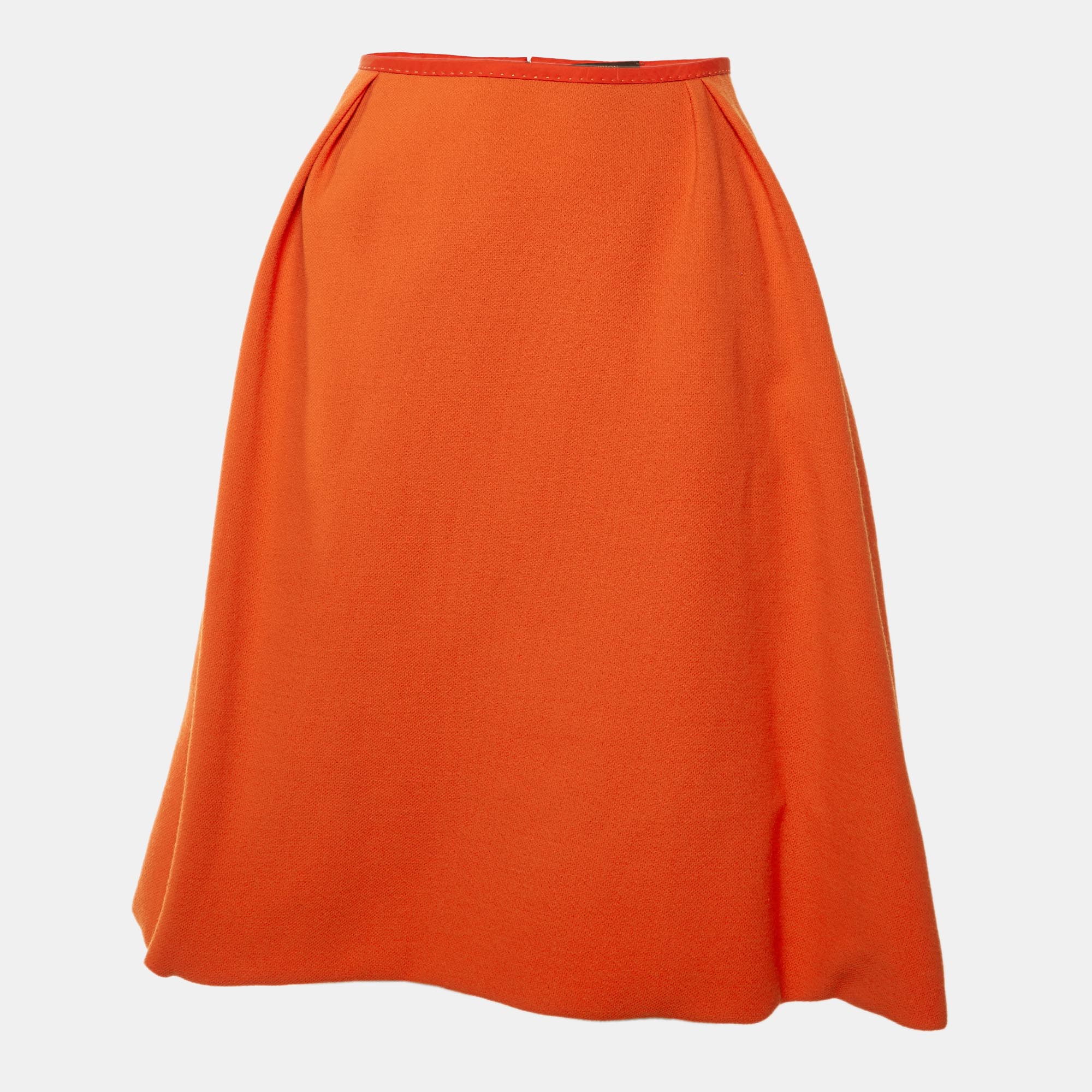 Louis Vuitton Orange Wool Pleated Knee Length Skirt M