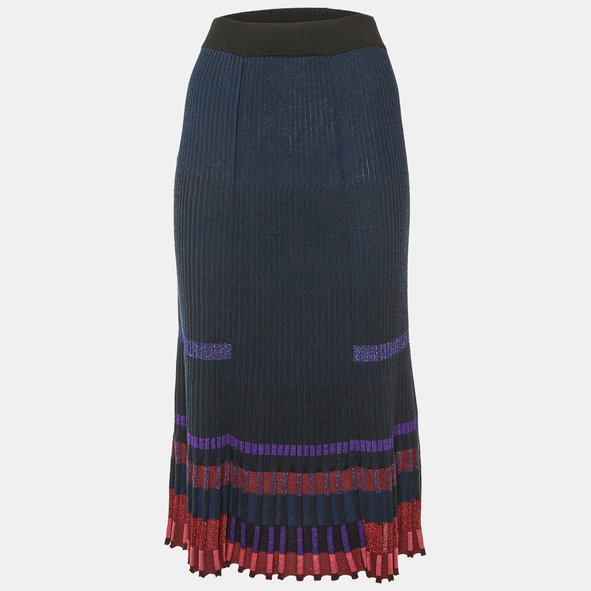 Kenzo Black Striped Lurex Rib Knit Midi Skirt S