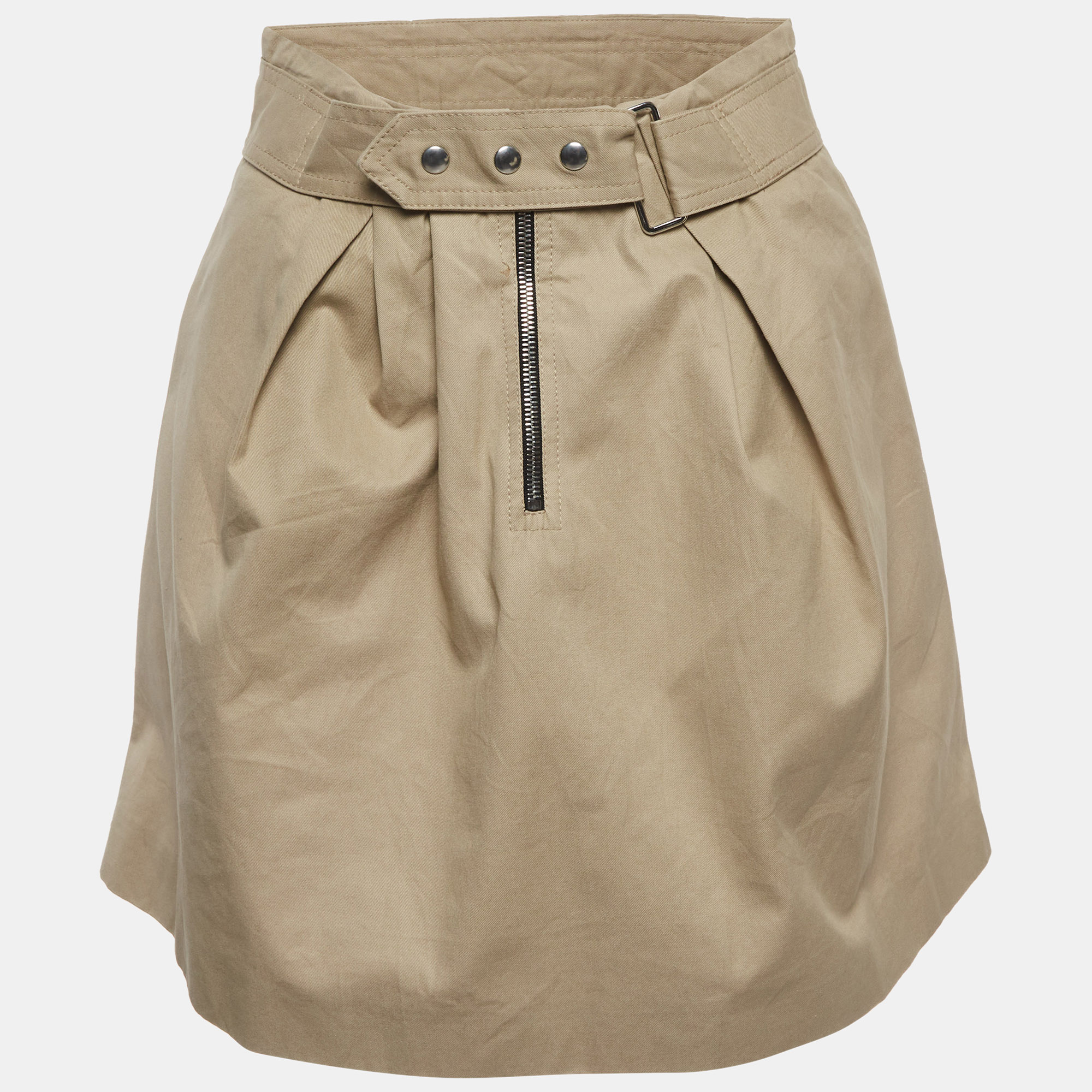Sandro Beige Gabardine Belt Detail Mini Skirt S