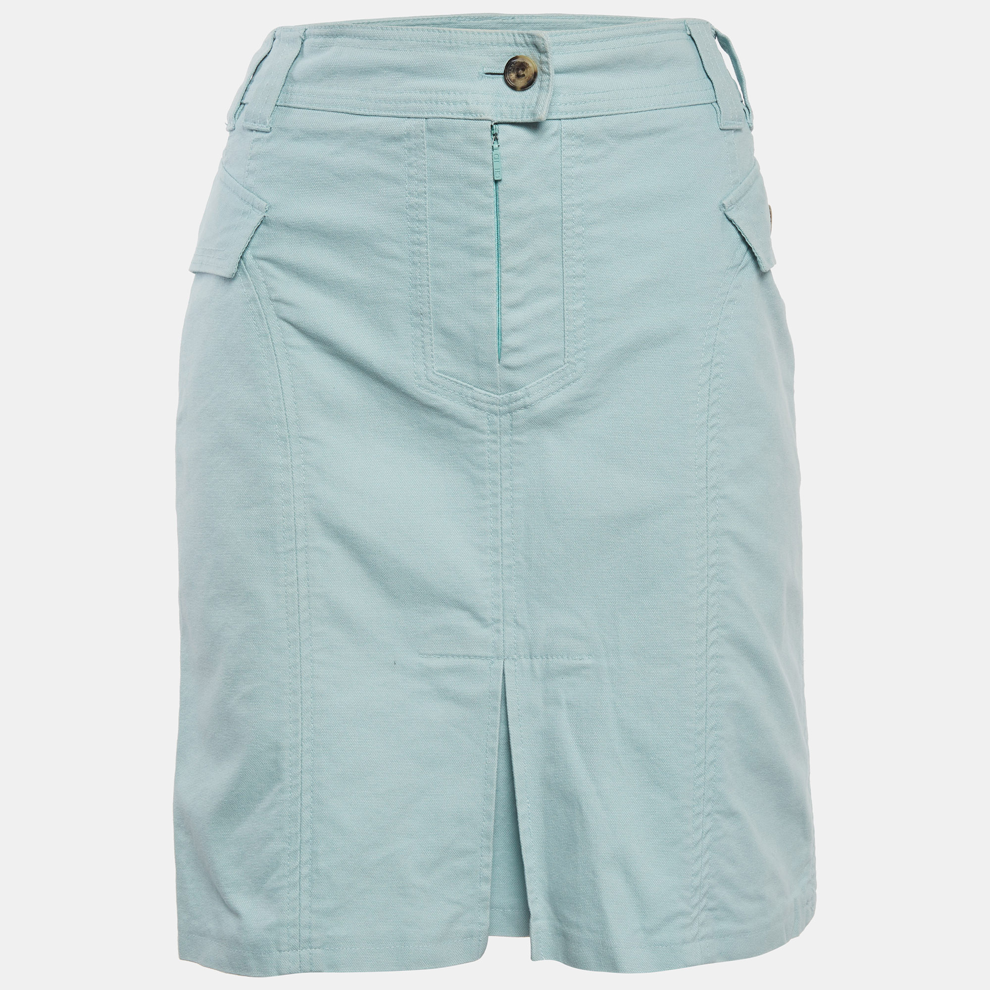 CH Carolina Herrera Sky Blue Canvas Flap Detail Mini Skirt L