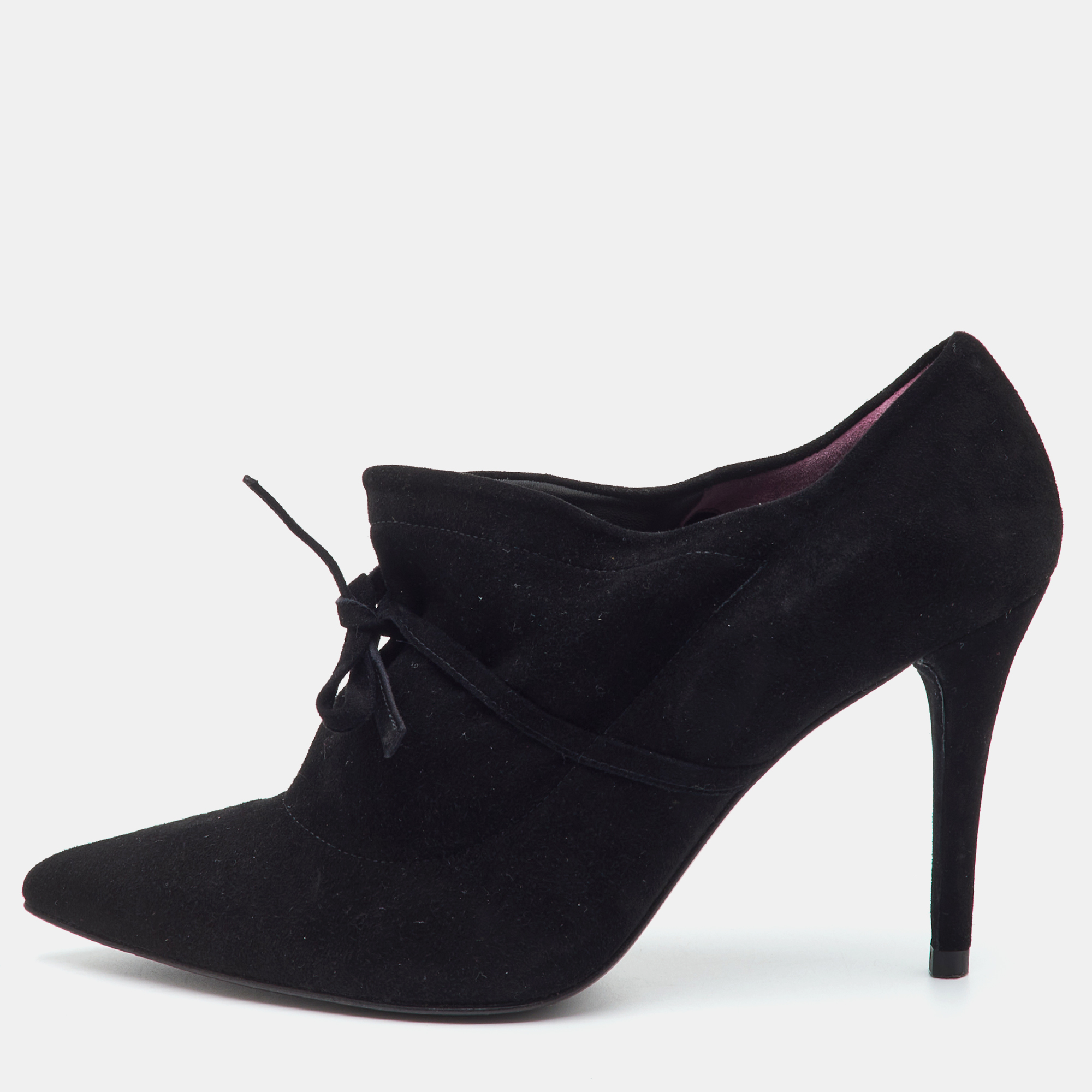 Stuart Weitzman Bow Size 37 Black Suede Slip On Booties