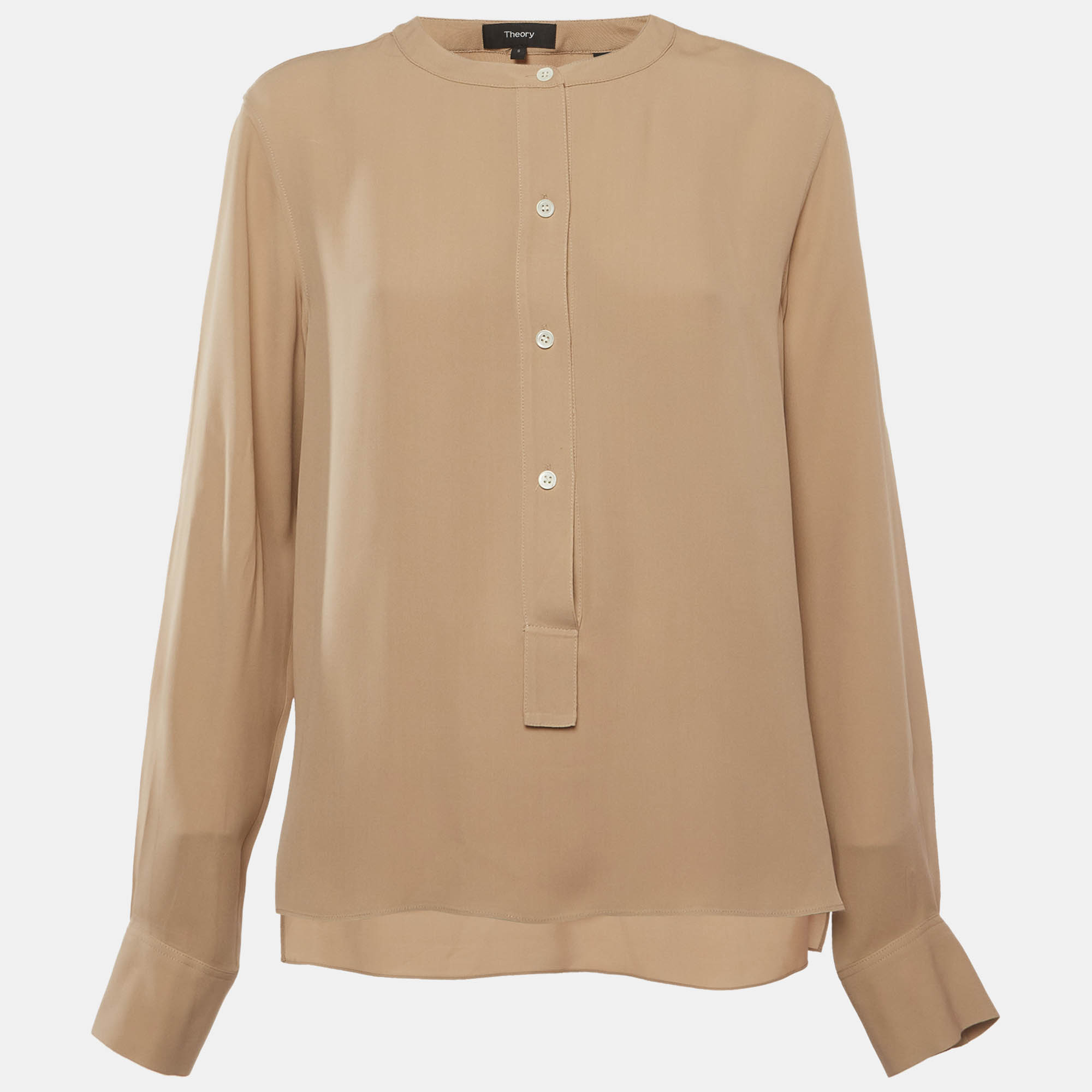Theory Beige Chiffon Long Sleeve Blouse S