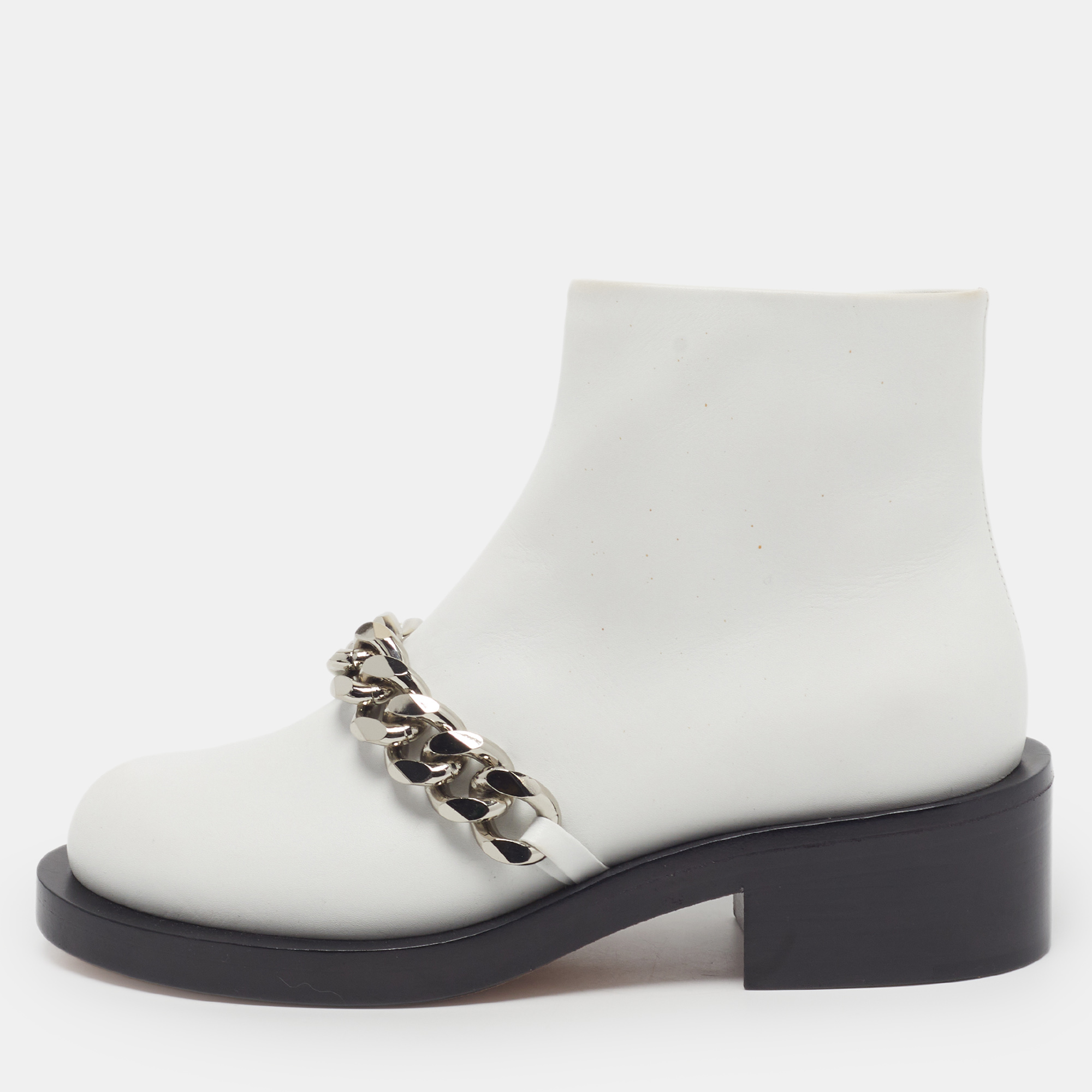 Givenchy Laura Size 37.5 White Leather Chain Link Ankle Length Boots