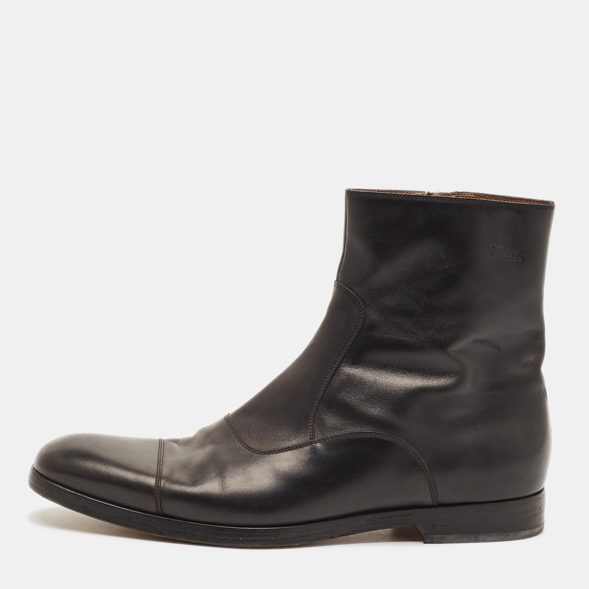 Gucci Size 41 Black Leather Ankle Length Boots