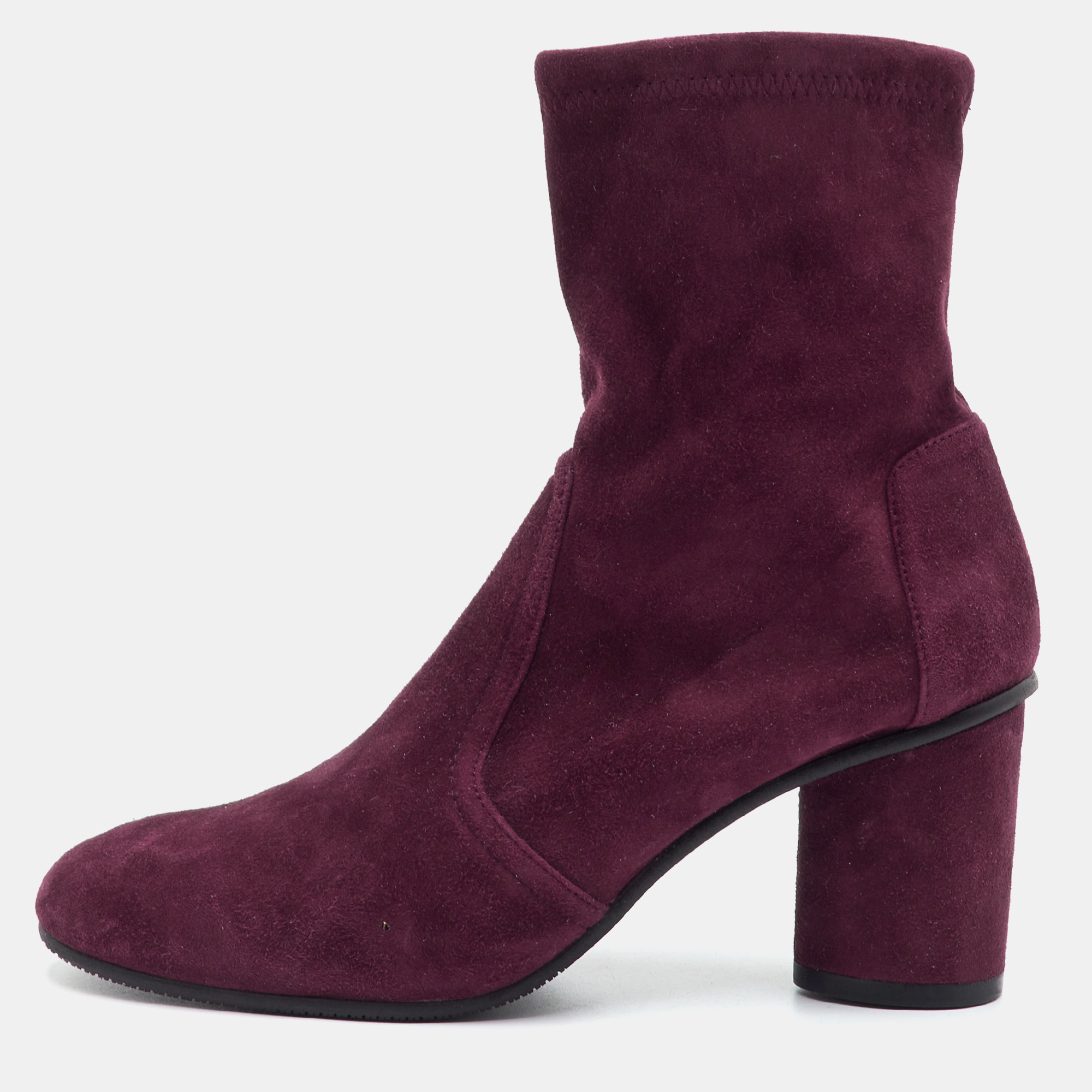 Stuart Weitzman Size 37 Burgundy Suede Block Heel Ankle Length Boots