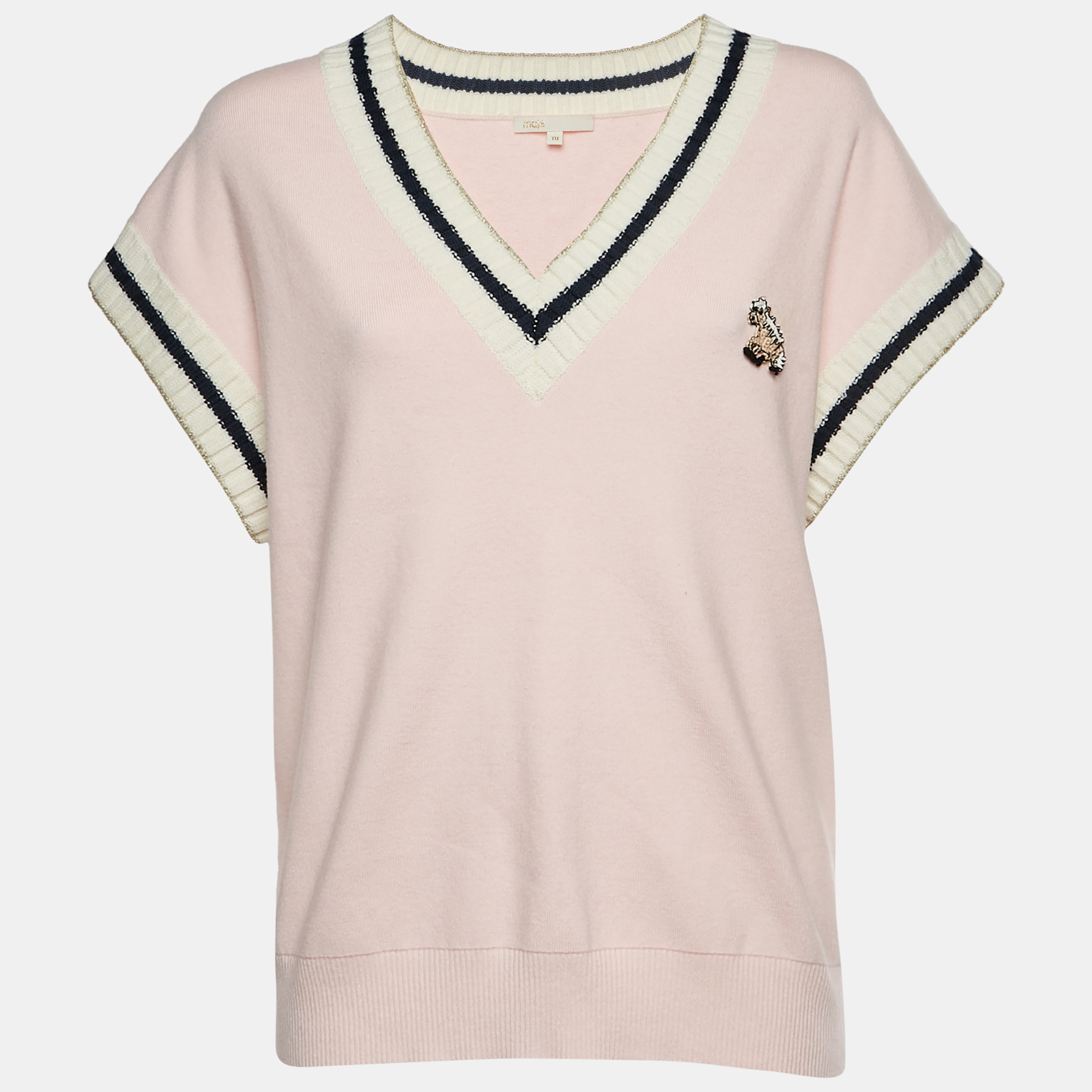 Maje Pink Pony Applique Knit Monette Sweater Vest One Size