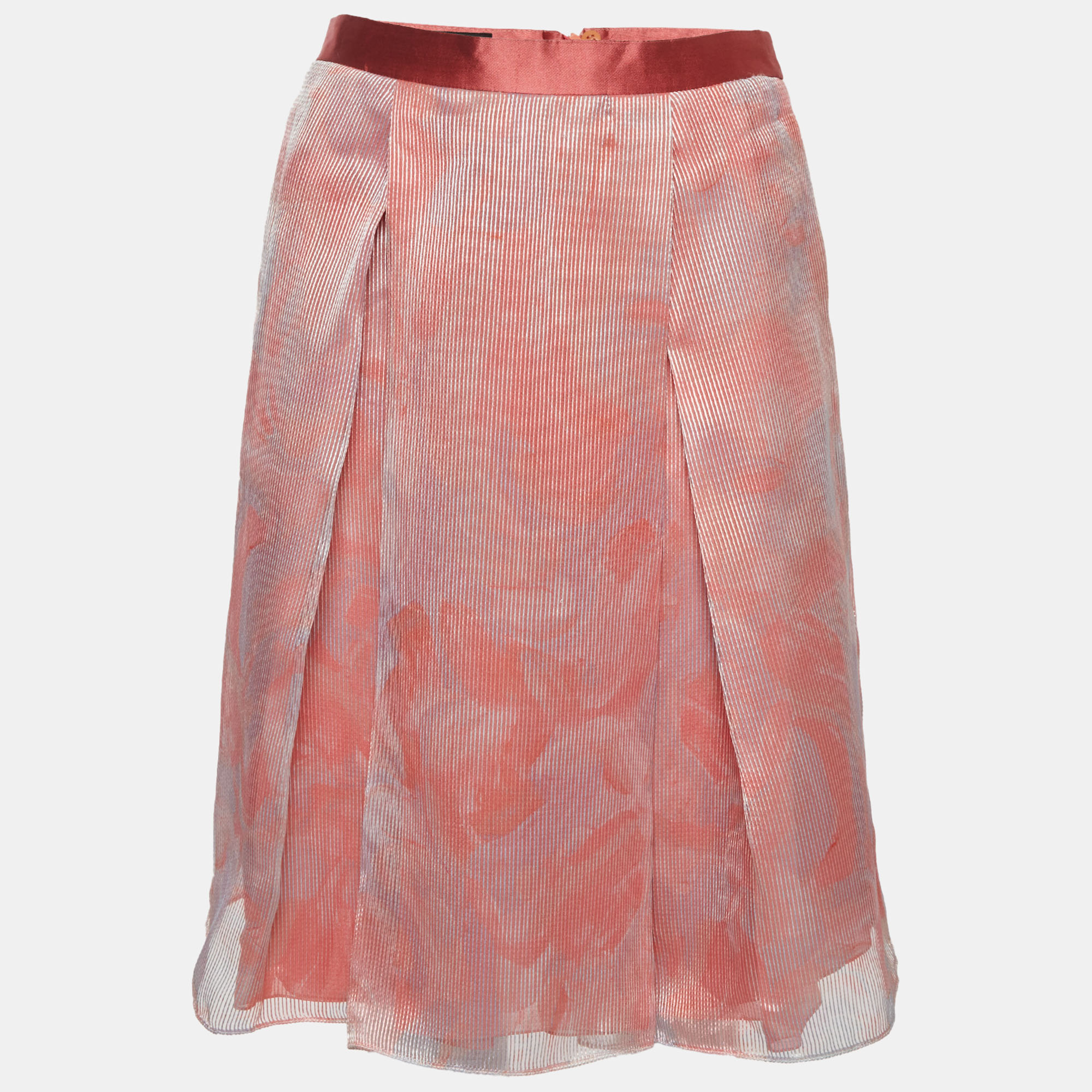 Emporio Armani Salmon Pink Organza Pleated Midi Skirt S