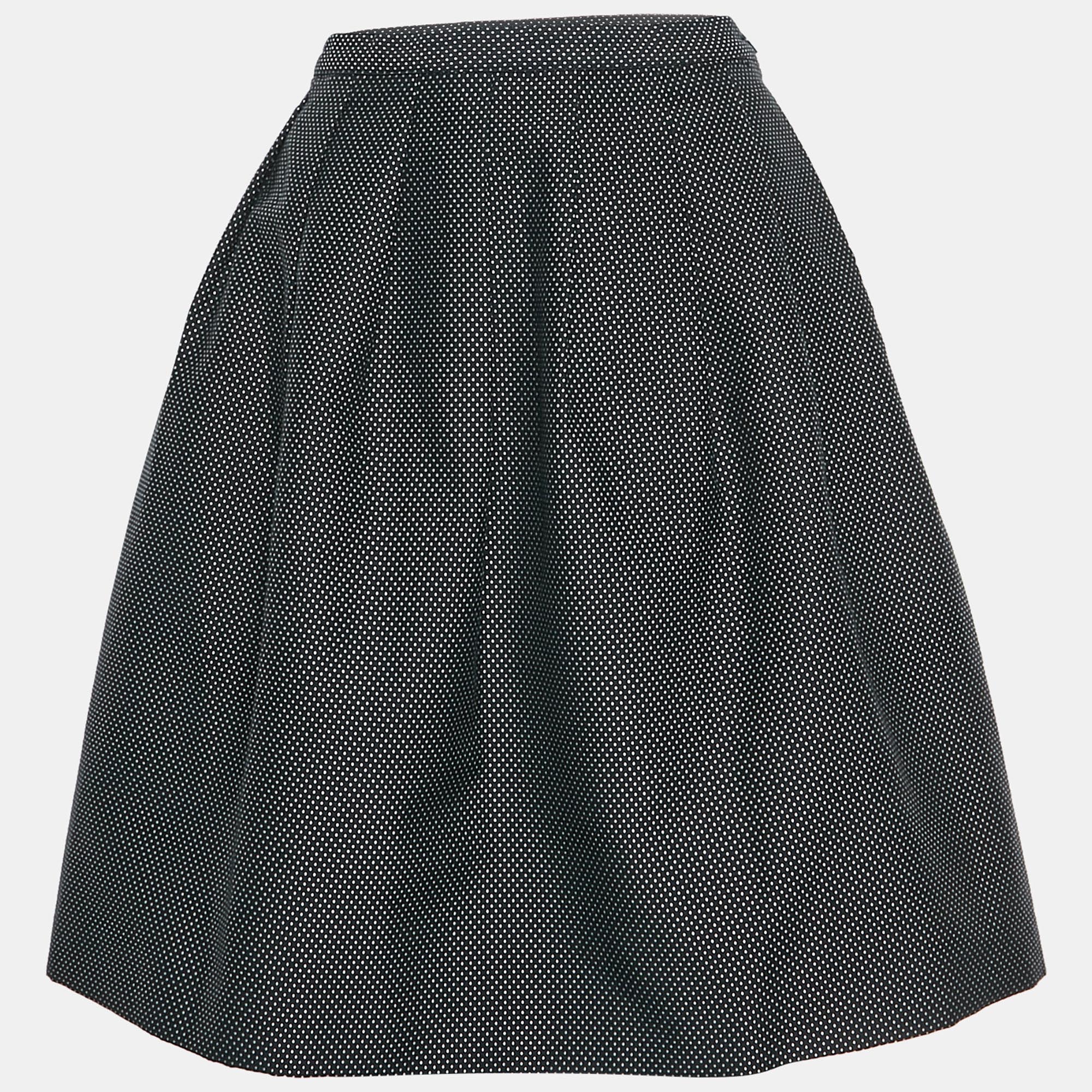 Emporio Armani Black Textured Cotton Blend Pleated Mini Skirt L