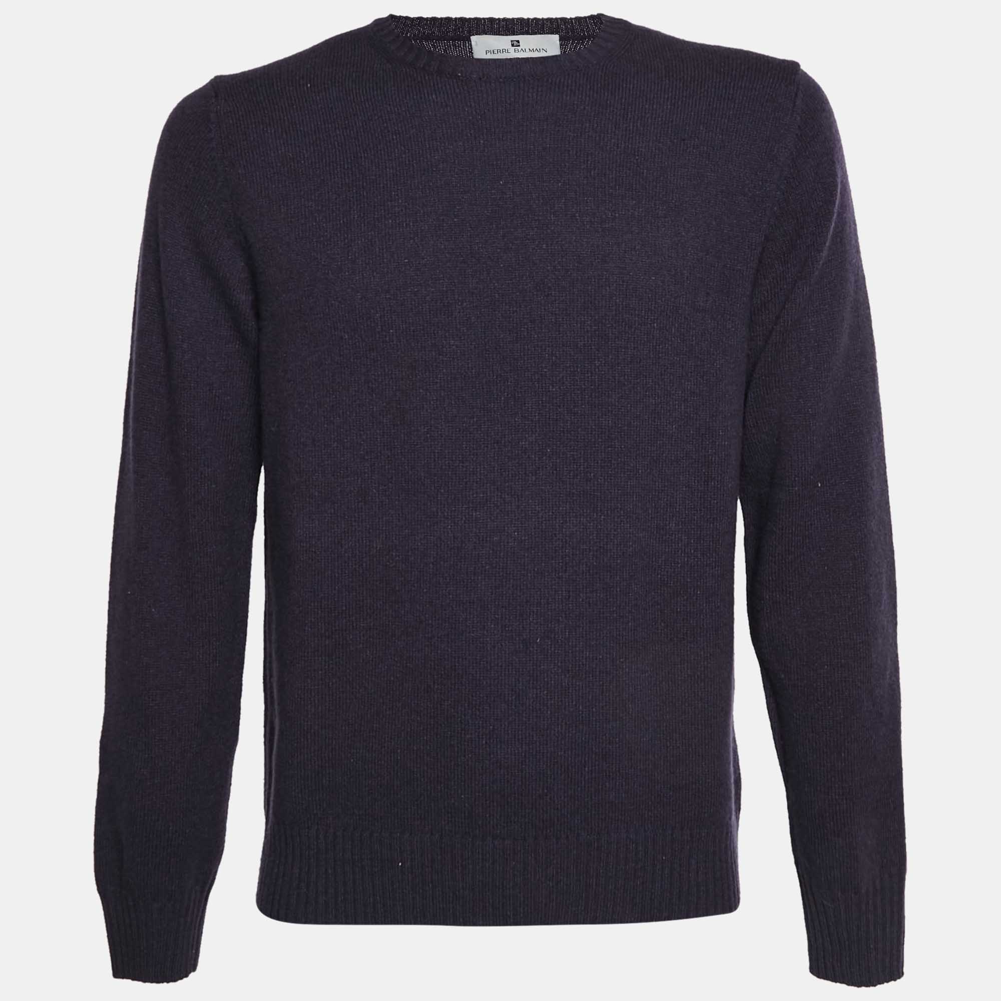 Pierre Balmain Purple Wool Knit Crewneck Sweater M
