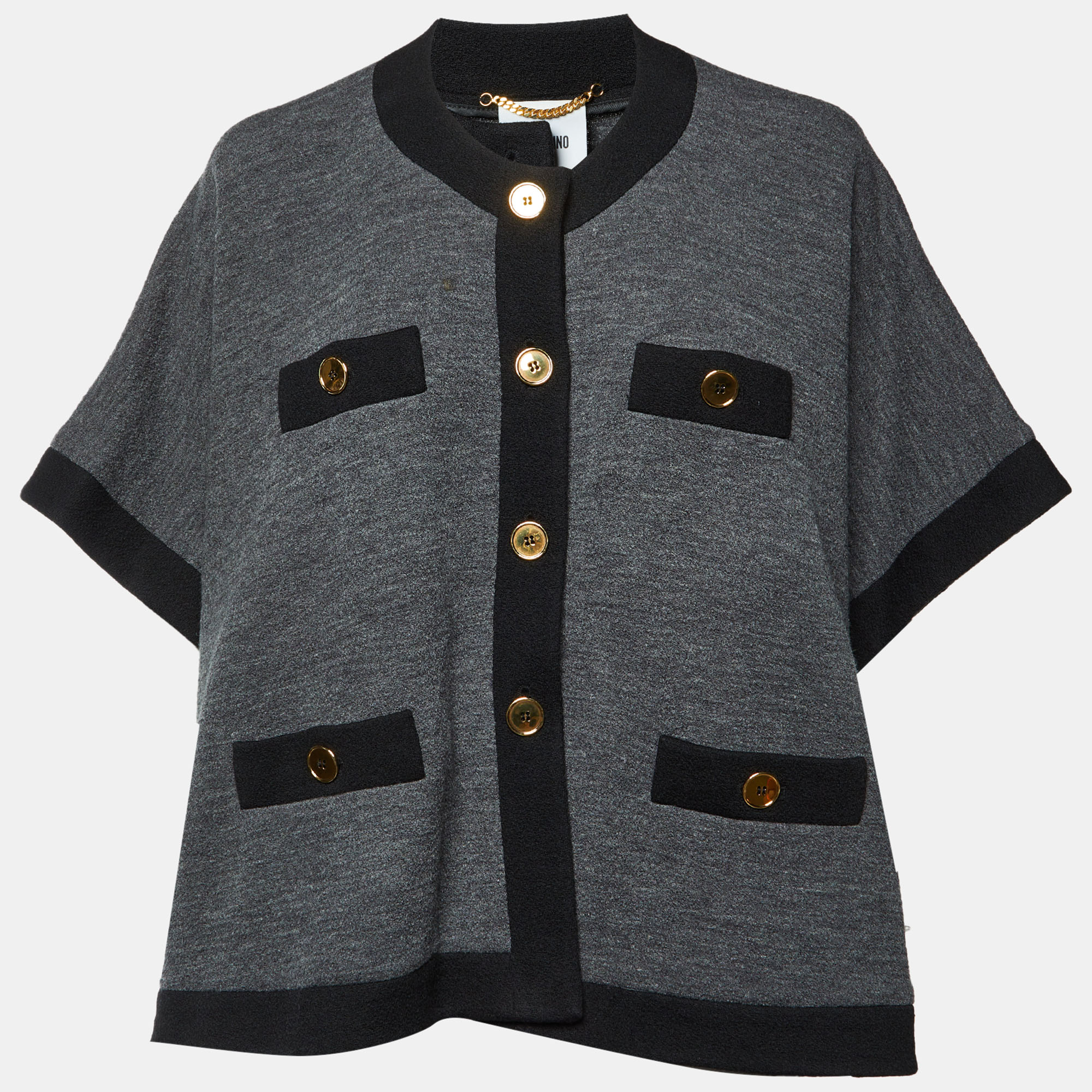 Moschino Grey Wool Knit Button Front Cape Cardigan M