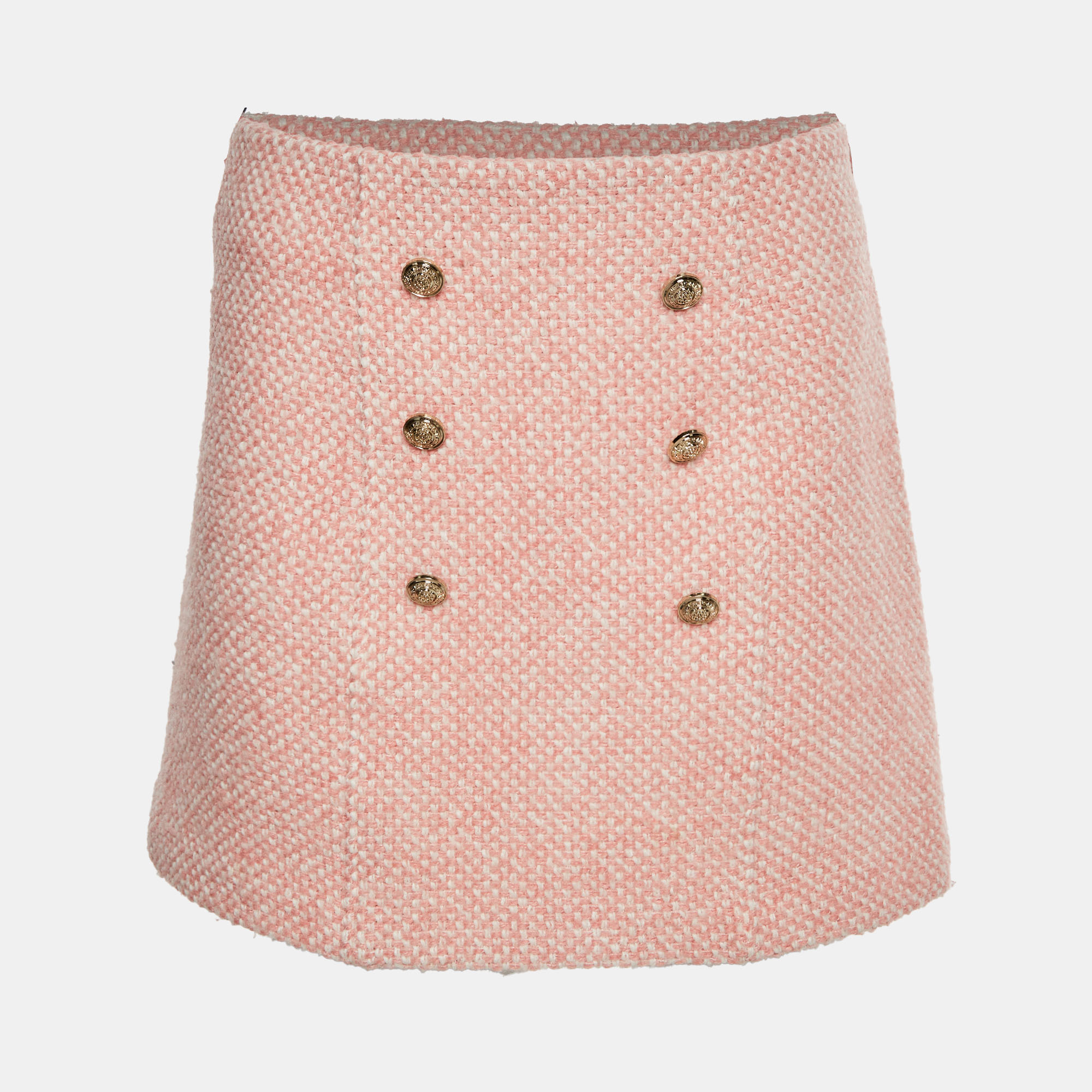 Maje Pink Tweed Button Detail Mini Skirt M