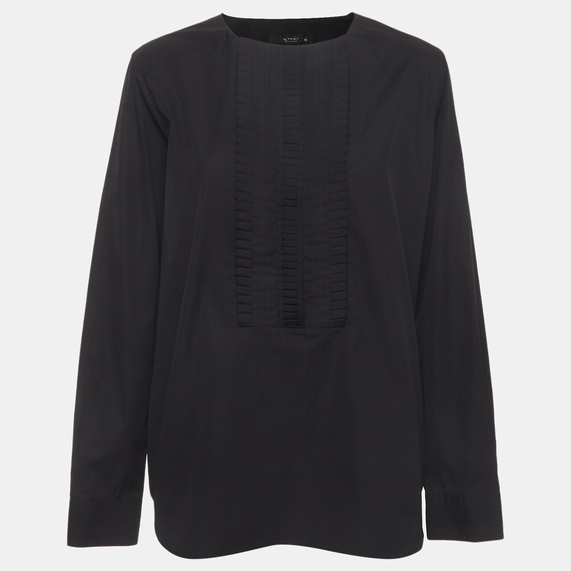 Etro Black Pintuck Detail Cotton Long Sleeves Blouse L