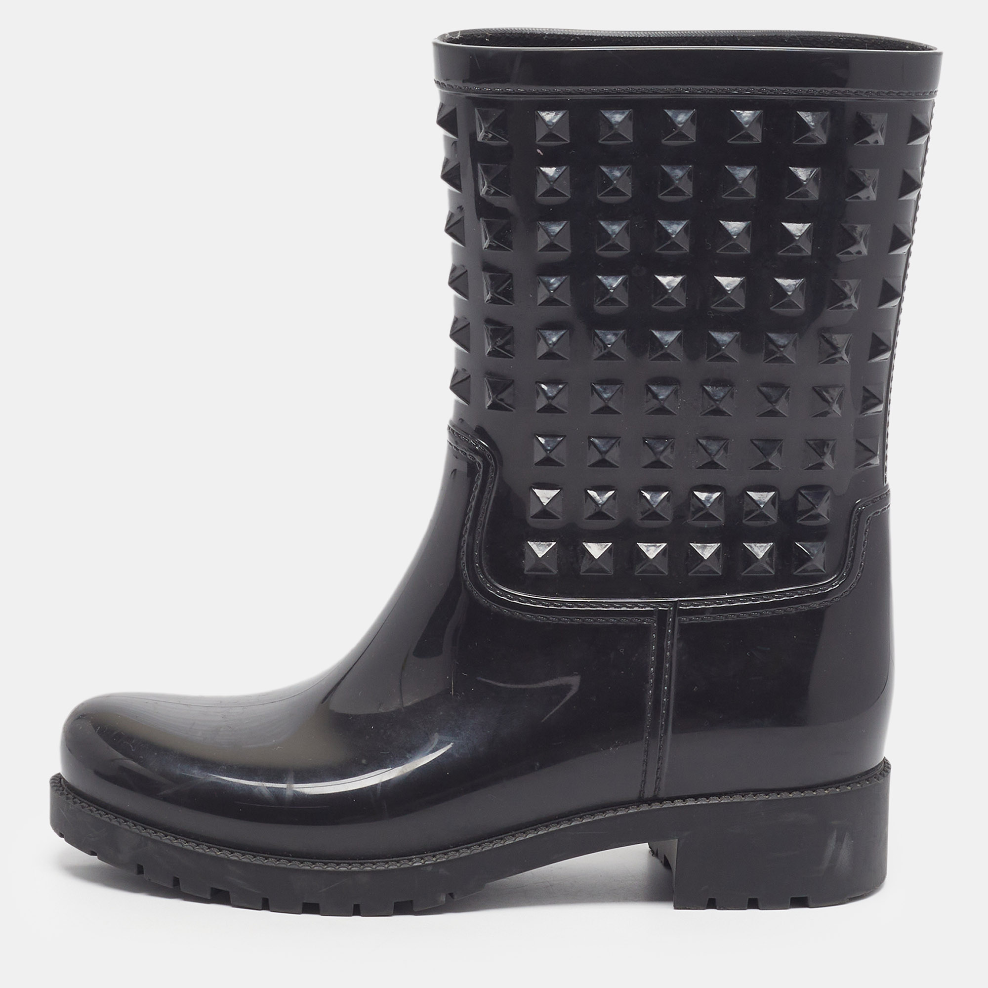 Valentino Rockstud Size 39 Black Rubber Rain Boots