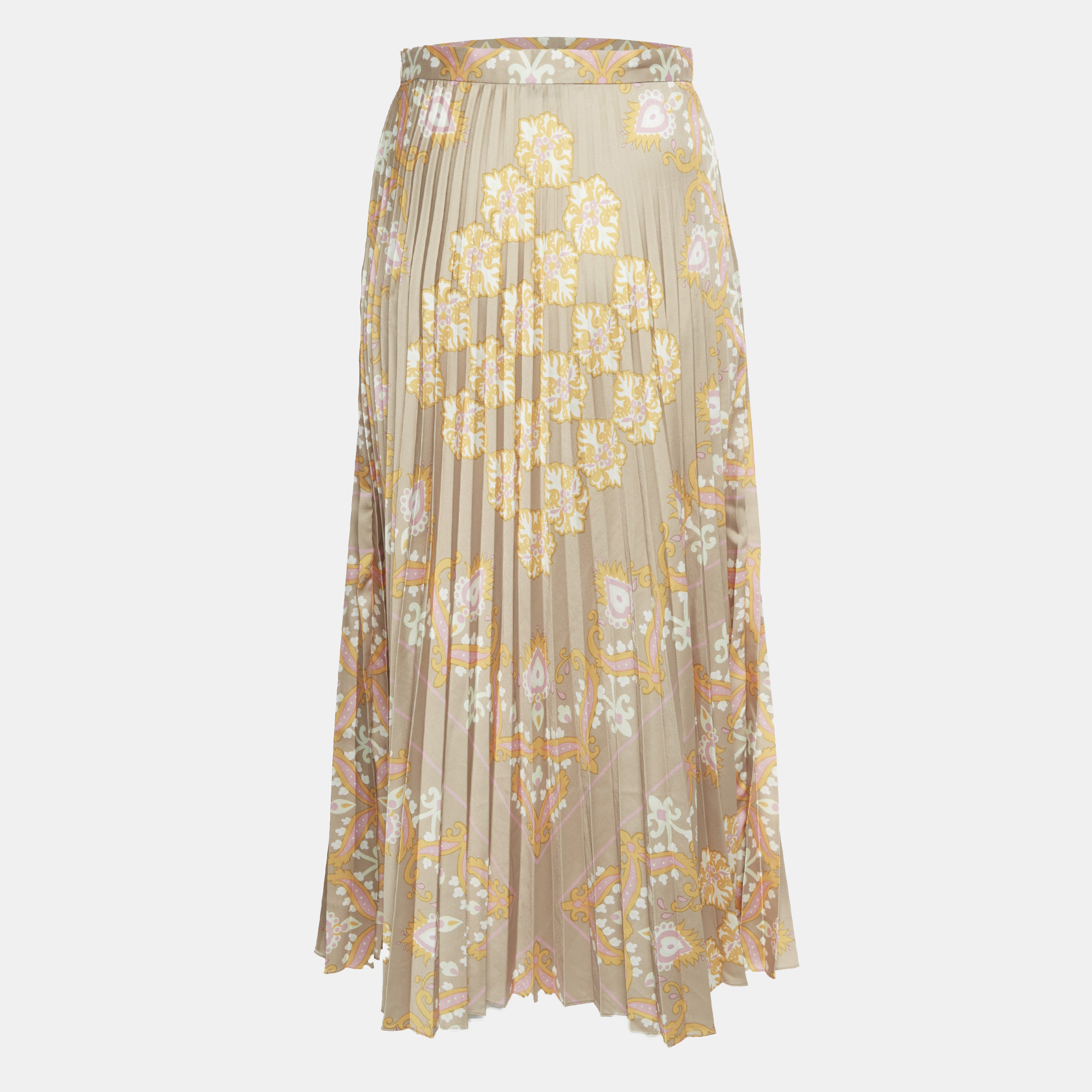 Sandro Multicolour Floral Print Sateen Fulgence Pleated Midi Skirt S