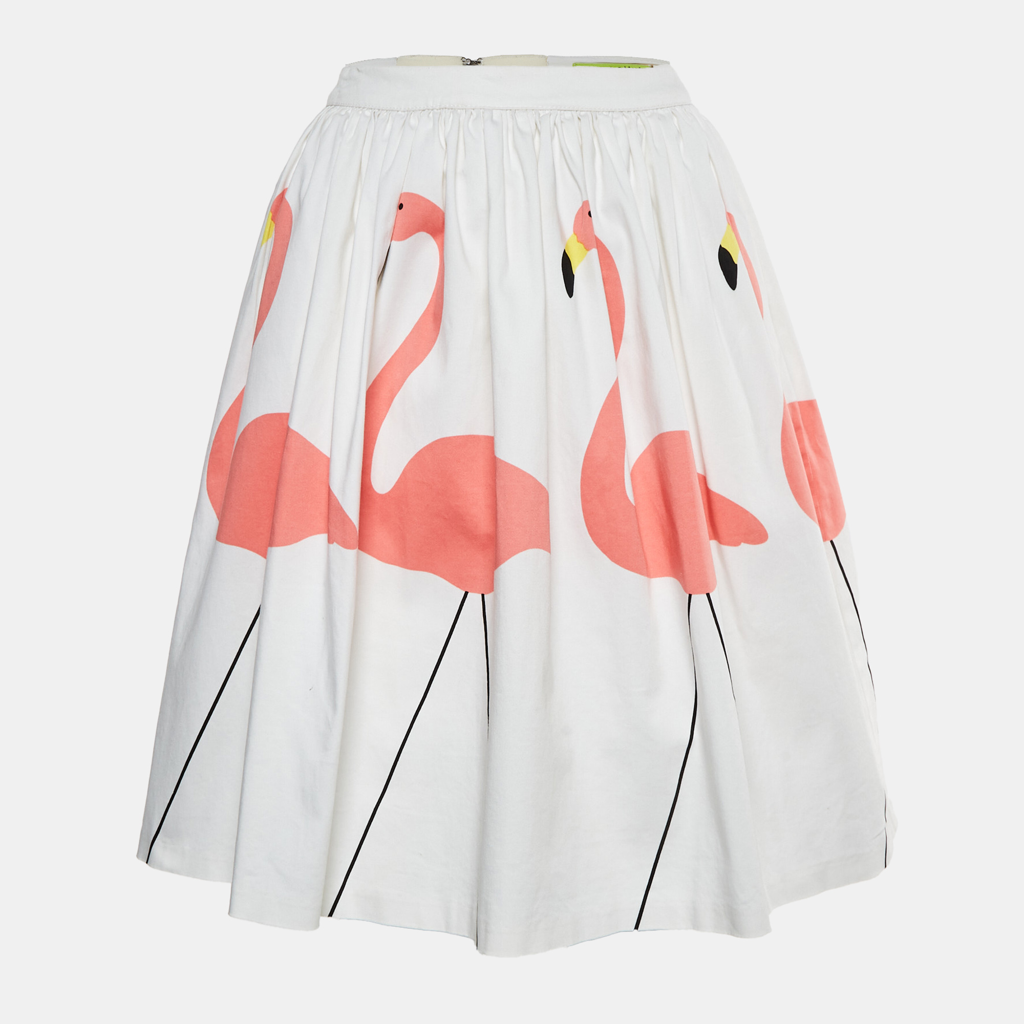 Alice + Olivia White  Flamingo Print Stretch Cotton Flared Hale Mini Skirt XS