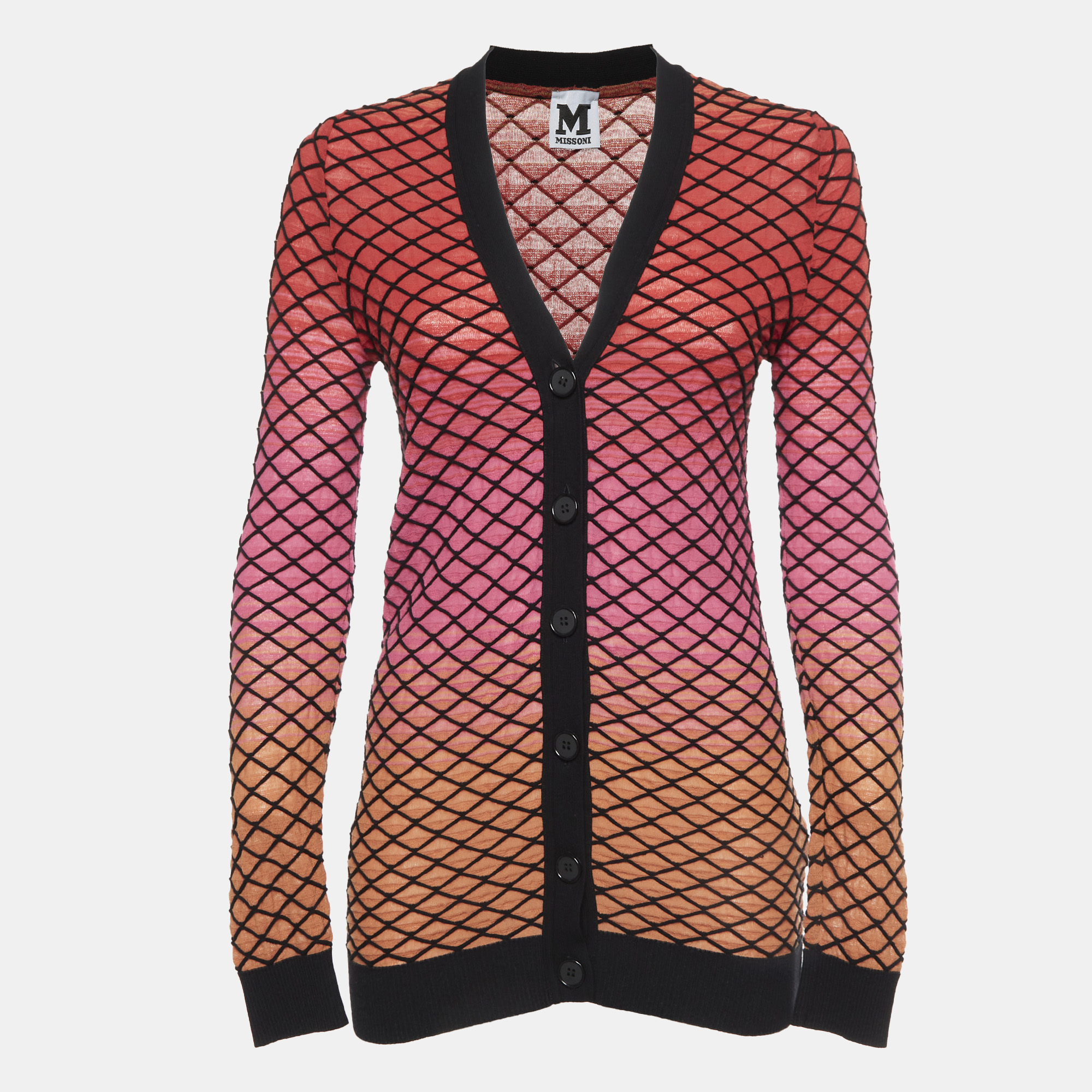 M Missoni Ombre Pink Criss Cross Knit V-Neck Cardigan M